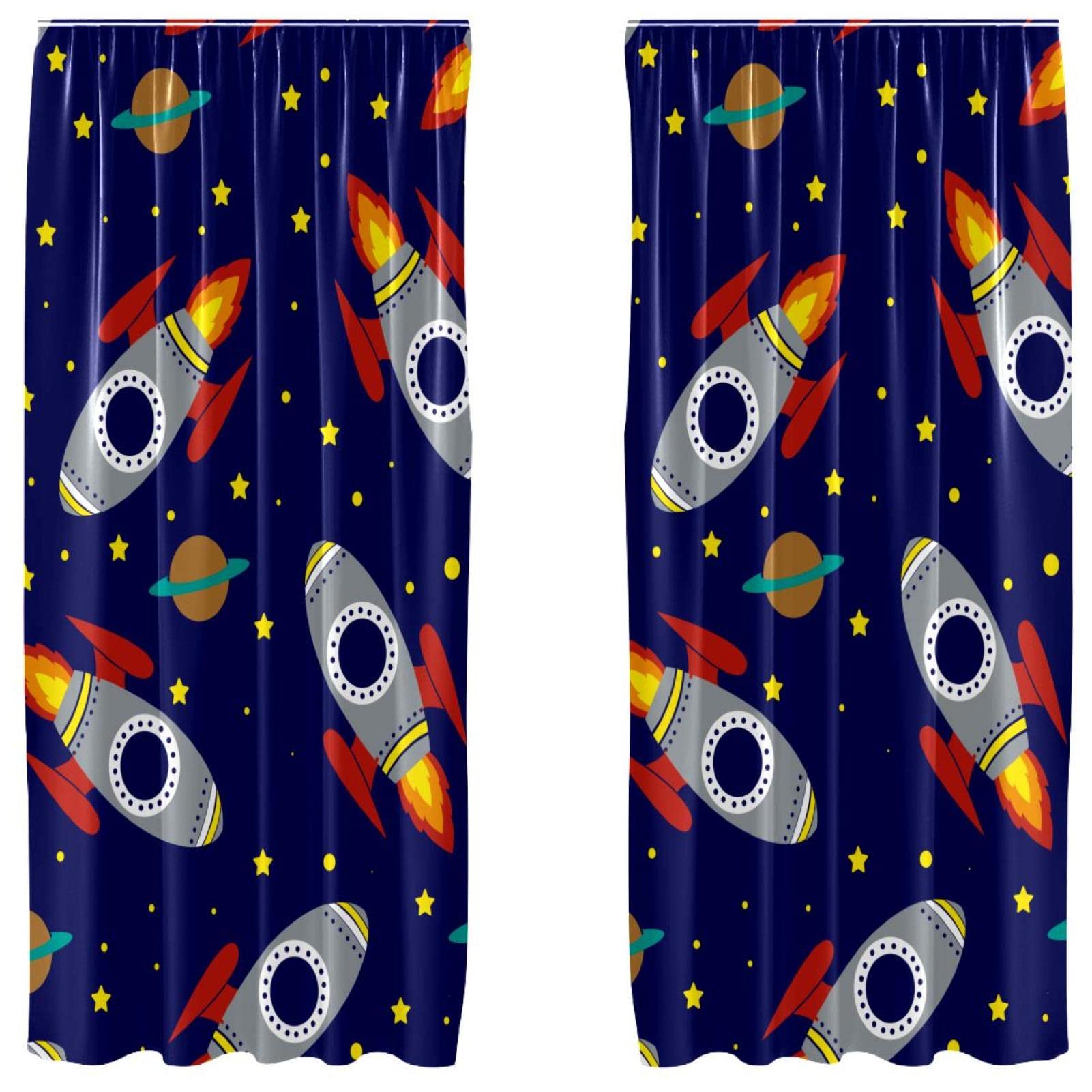 Rideaux chambre enfant motif planète | Lot de 2 voilages salon nuit spatiale 140x213 cm