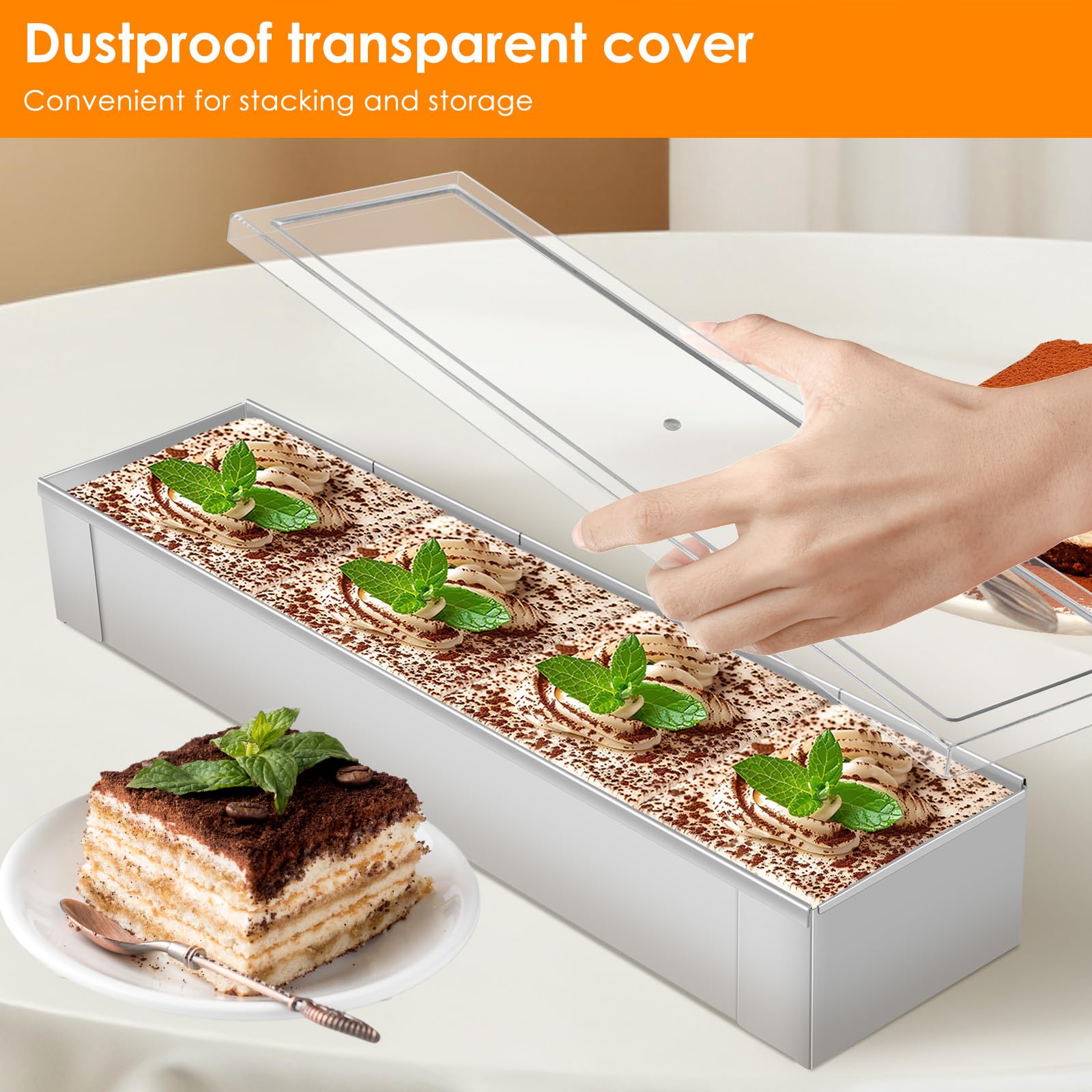 Moule à gâteau rectangulaire en acier inoxydable Tiramisu, non toxique, sans BPA, réutilisable, pour gâteaux, brownies, gâteaux au fromage, lasagnes, gâteaux, pain (40 x 10 x 6 cm)