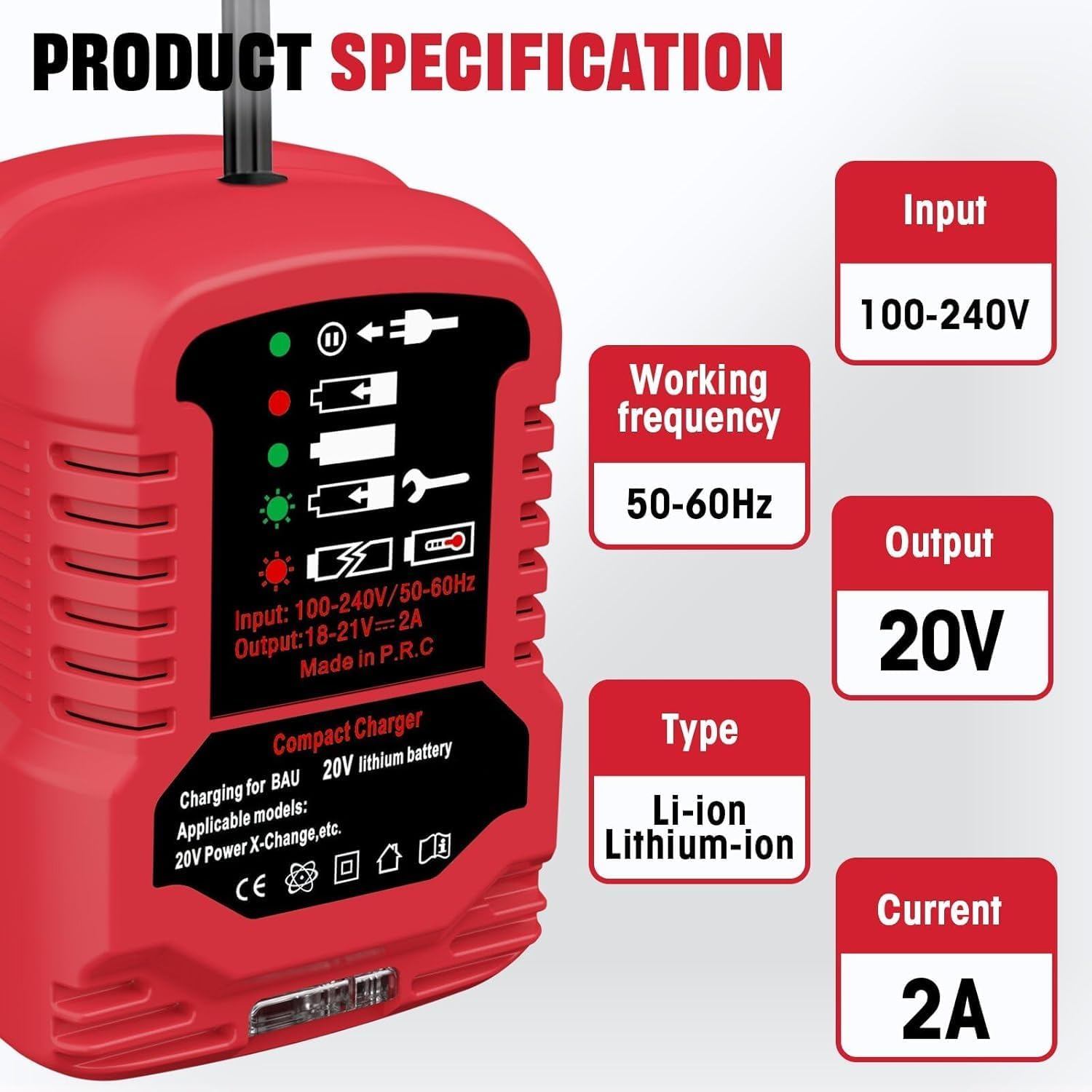 Compact 20V Fast Charger for Bauer 20V Max Lithium Batteries | Compatible with 1702C-B Series | 110V US Wall Plug | Official Charger Alternative - Image 4