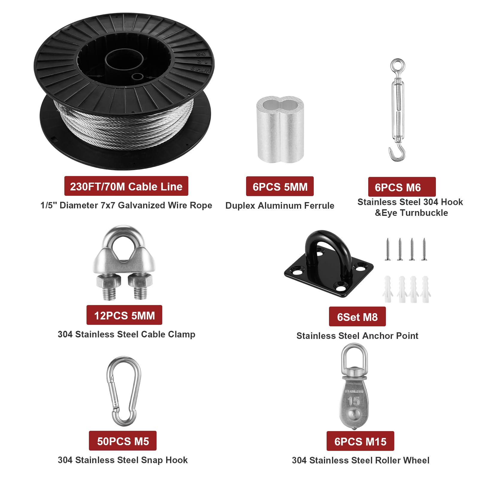 RIIFRILY Batting Cage Netting Wire Tension Kit Retractable Batting Cage Cable Kit Suspension, DIY Batting Cage Indoor and Backyard Design, Batting Cage Frame Kit ?55FT?