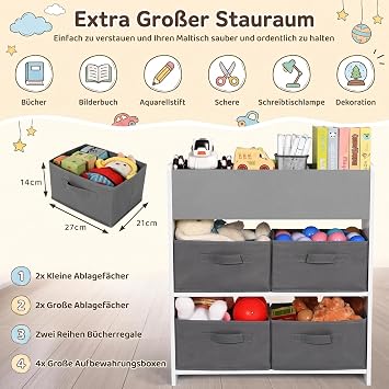 MAMIZO Children's Table with 2 Chairs Painting Table & Craft Table Children Table & Chairs Children's Room Set Play Table with Storage Space for Children from 3 Years (Grey White)