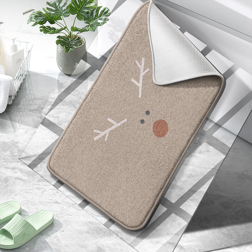 Bathroom Rug Bath Rugs Christmas Reindeer Decor Bath Mat Non-Slip Design Microfiber Thick Shaggy Water Absorbent Soft Machine Washable Floor Mat Bathroom Rugs for Bathroom Shower