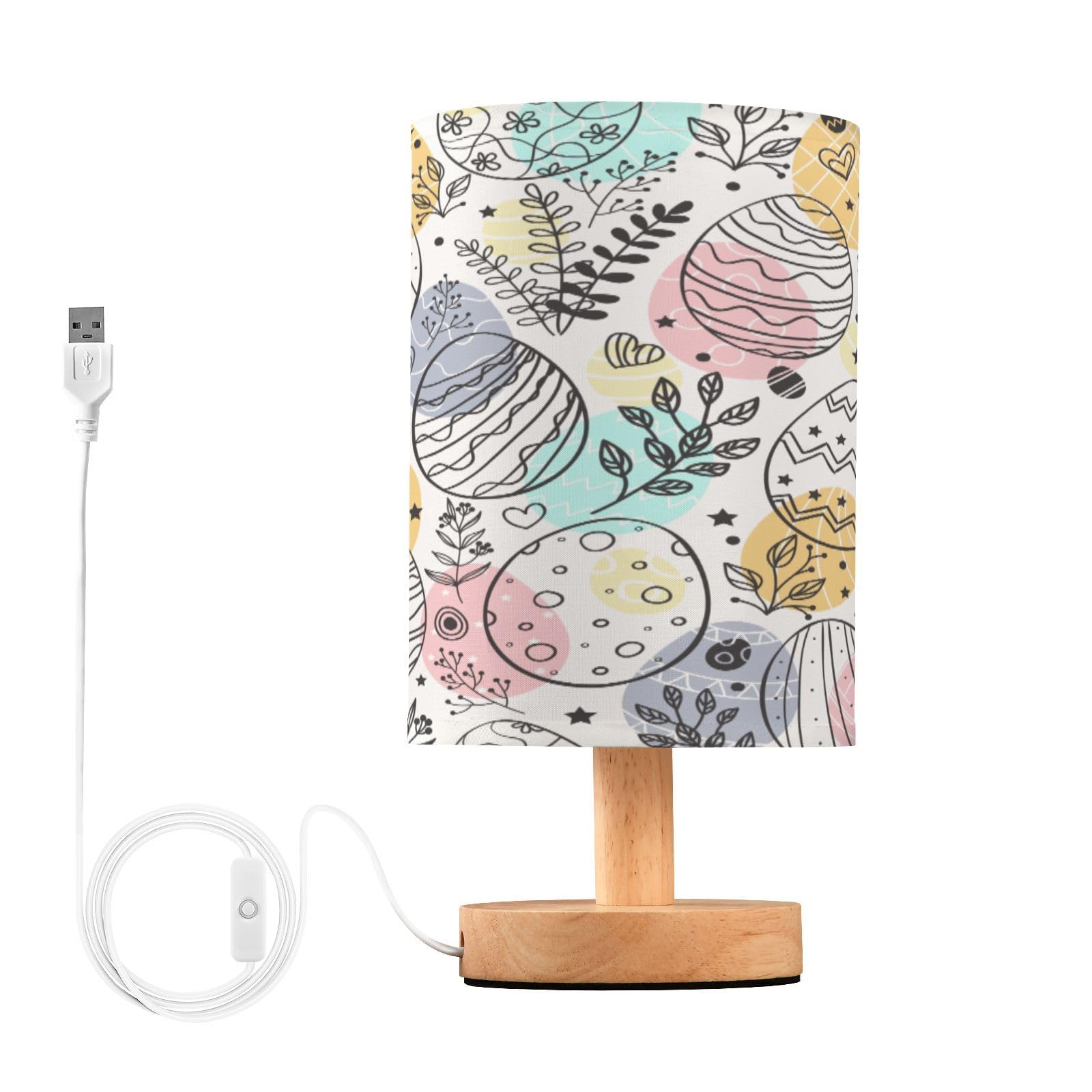 SDMKA Cute Easter Eggs Bedside Table Lamp for Bedroom, Minimalist Nightstand Lamp with Round Fabric Shade for Living Room, Office, No Bulb Required