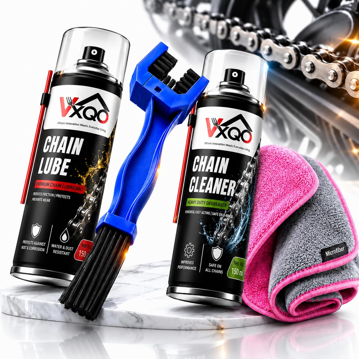 Bike Chain Cleaning Brush with Chain Cleaner 150ml, Chain Lube 150ml & Microfiber Duster | Complete Motorcycle Chain Cleaning & Lubrication Kit | for Bike, Scooter, Bicycle & Cycle Maintenance-image-46