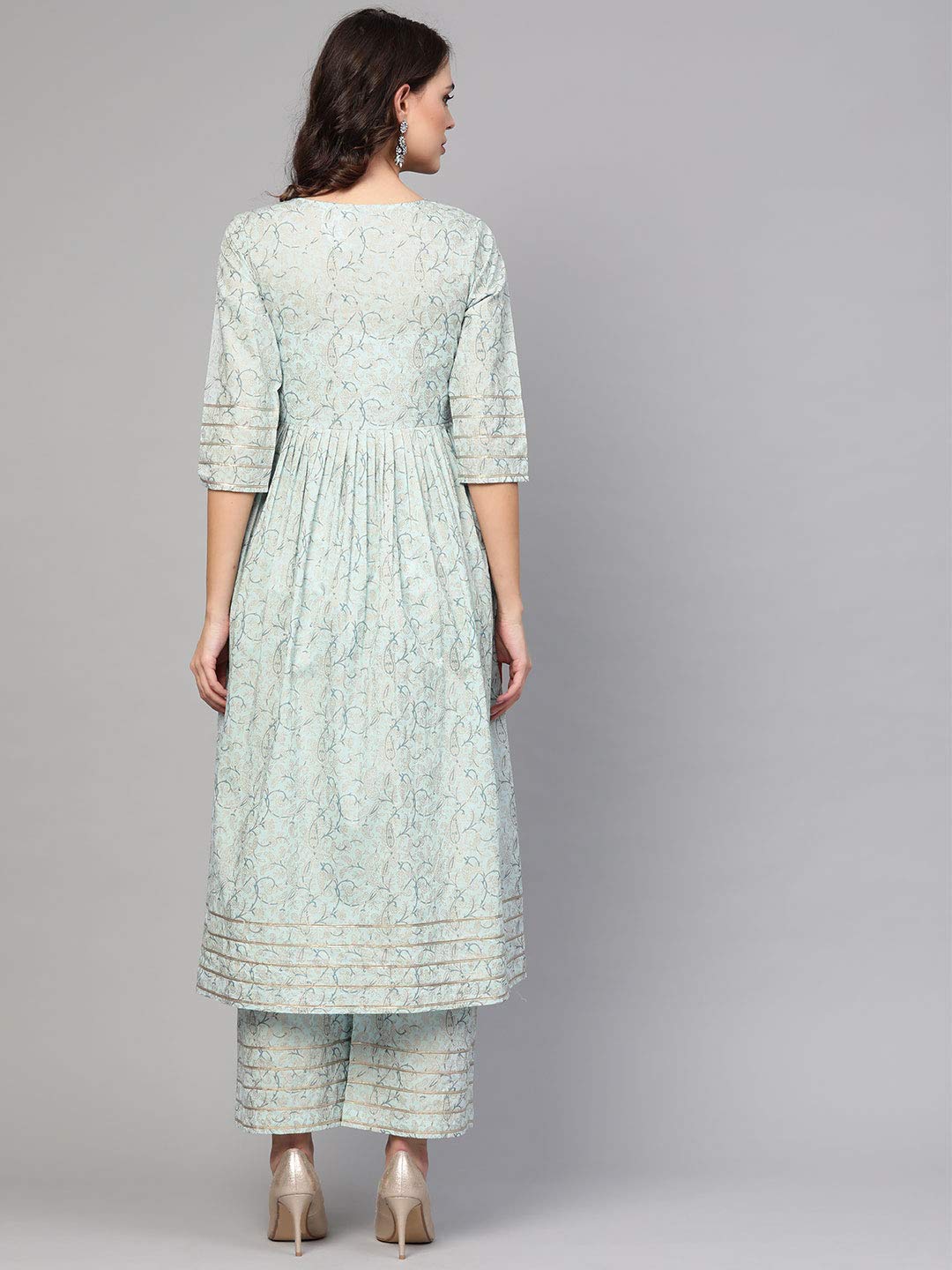 Idalia Cotton Blend Kurta Set For Women, 3/4 Sleeve, Calf-Length, Elegant Design For Special Occasions Multicolour