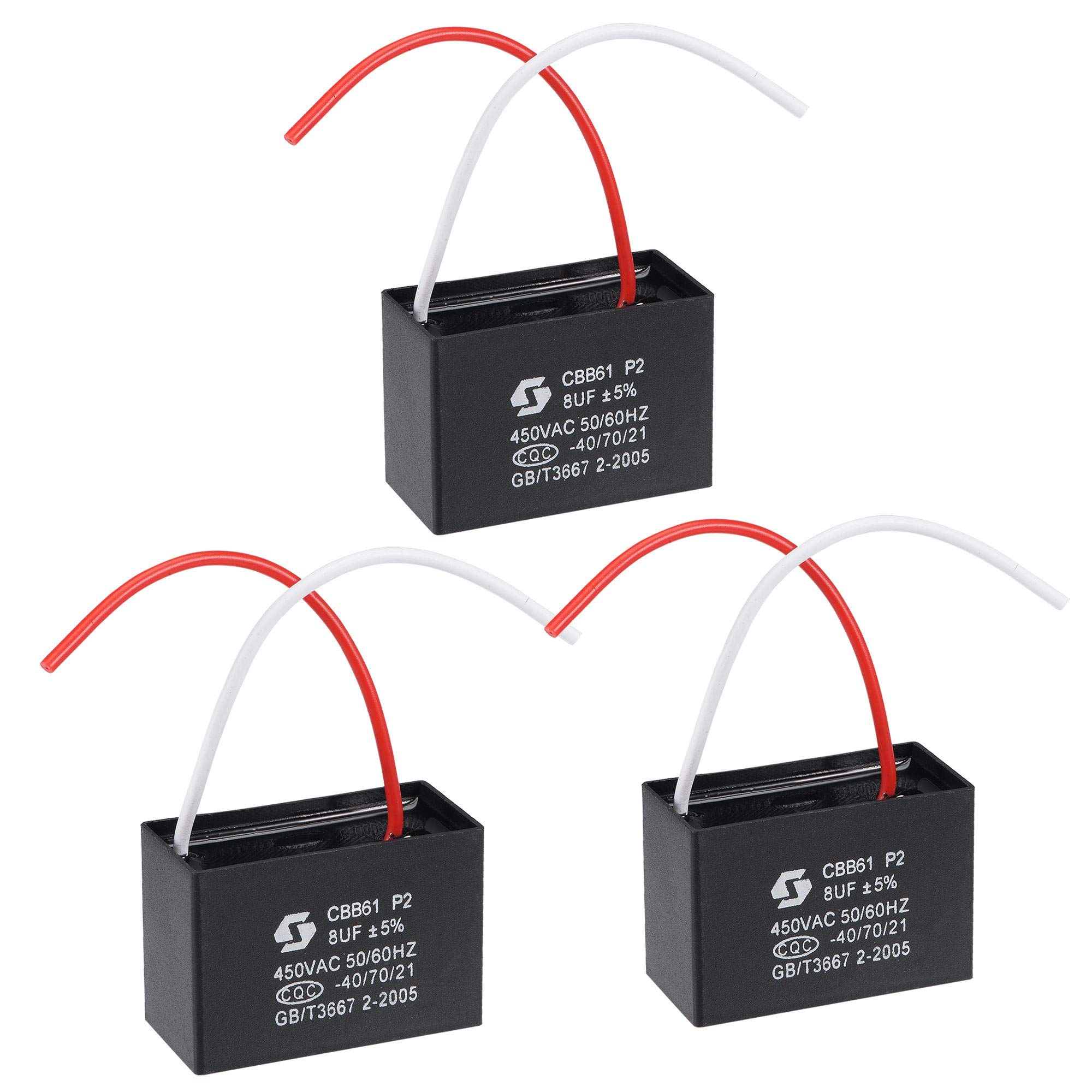 Buy sourcing Ceiling Fan Capacitor CBB61 8uF 450V AC 2 Wires Metallized