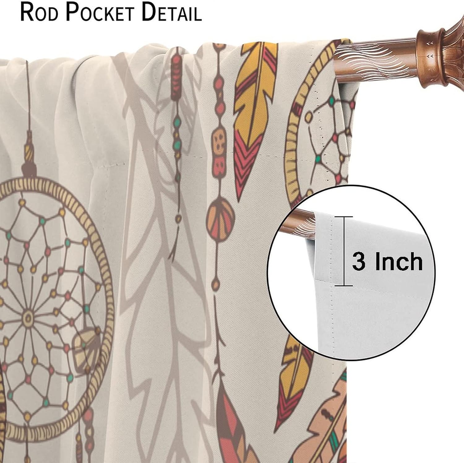 Boho Dreamcatcher Curtains,Native American Indian Ethnic Tribe Feathers Window Treatments for Bedroom Living Room Kitchen Office Rod Pocket Drapes 2 Panels Set Total Size 42 x 45 Inch - Image 6