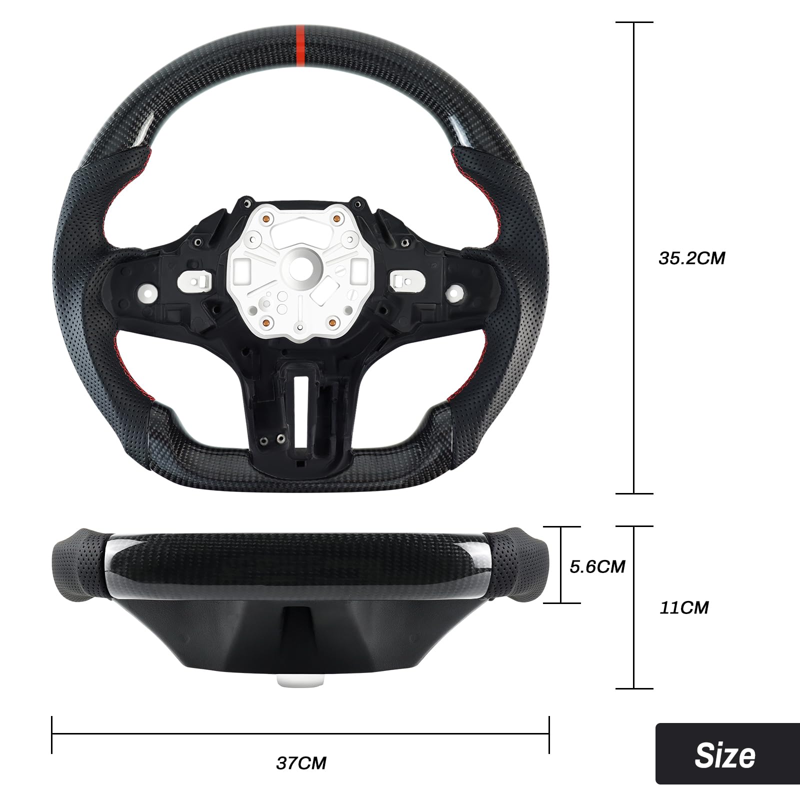 Handgefertigte echte Carbonfaser-Lenkrad, Runde Oberseite und flache Unterseite Lenkrad, Perforierter Ledergriff für BMW M Sport G20 M3 F40 F44 G21 G28 G22 G29 F87 G80 F82 F83