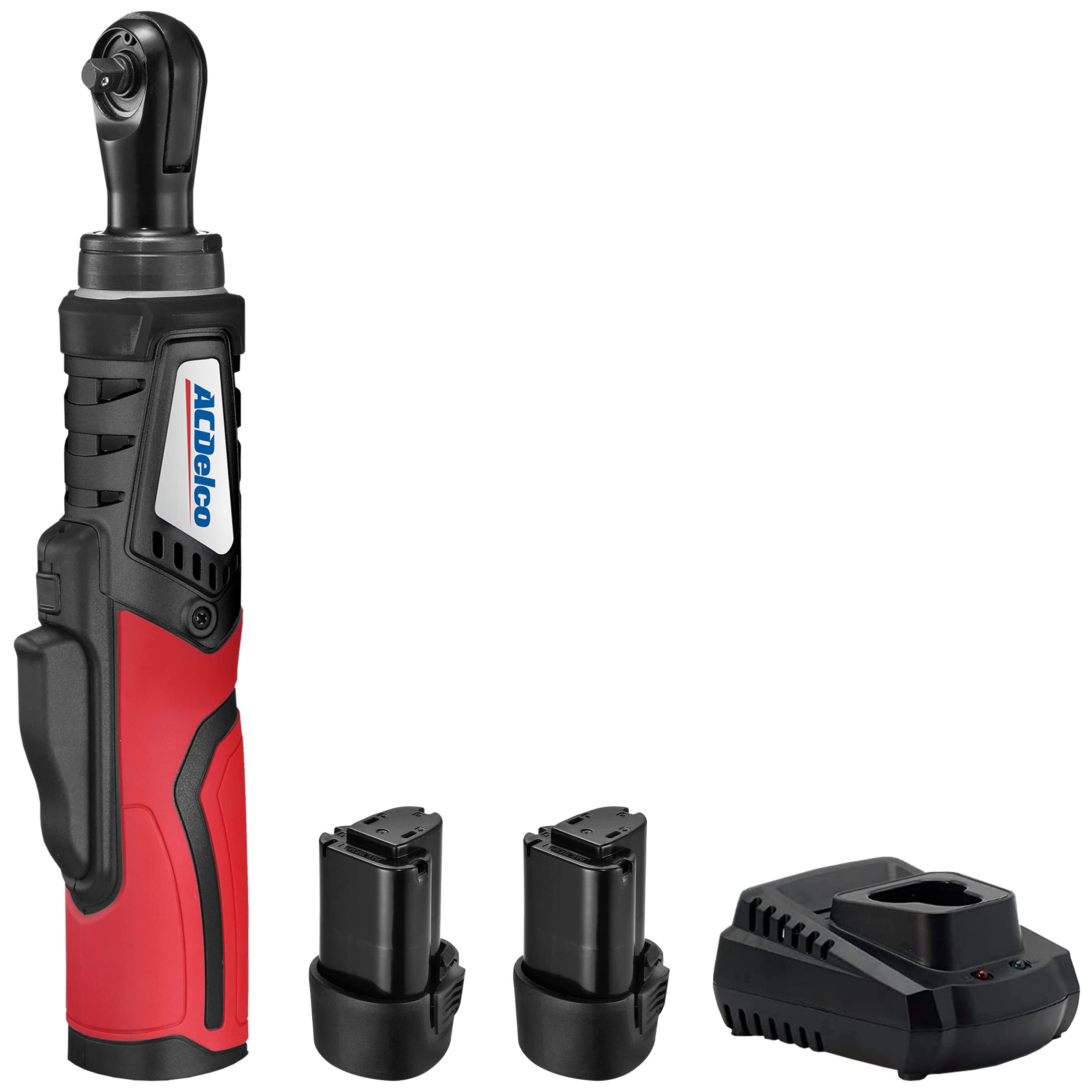 Acdelco Red Arw1210-2P2 G12 Lithium-Ion 12V (10.8V) Brushless Electric 1/4” Cordless Ratchet Wrench Set Power Tool Kit | Tool Set Includes X2 Battey Packs & Charger