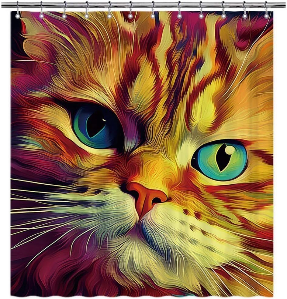 Funny American Curl Exotic Shorthair Cat Shower Curtain for Bathroom Decor Lovely Cat Pet Animal Print Bath Curtains Colorful Home Decoration with Hooks 66x72 Inch Style 1