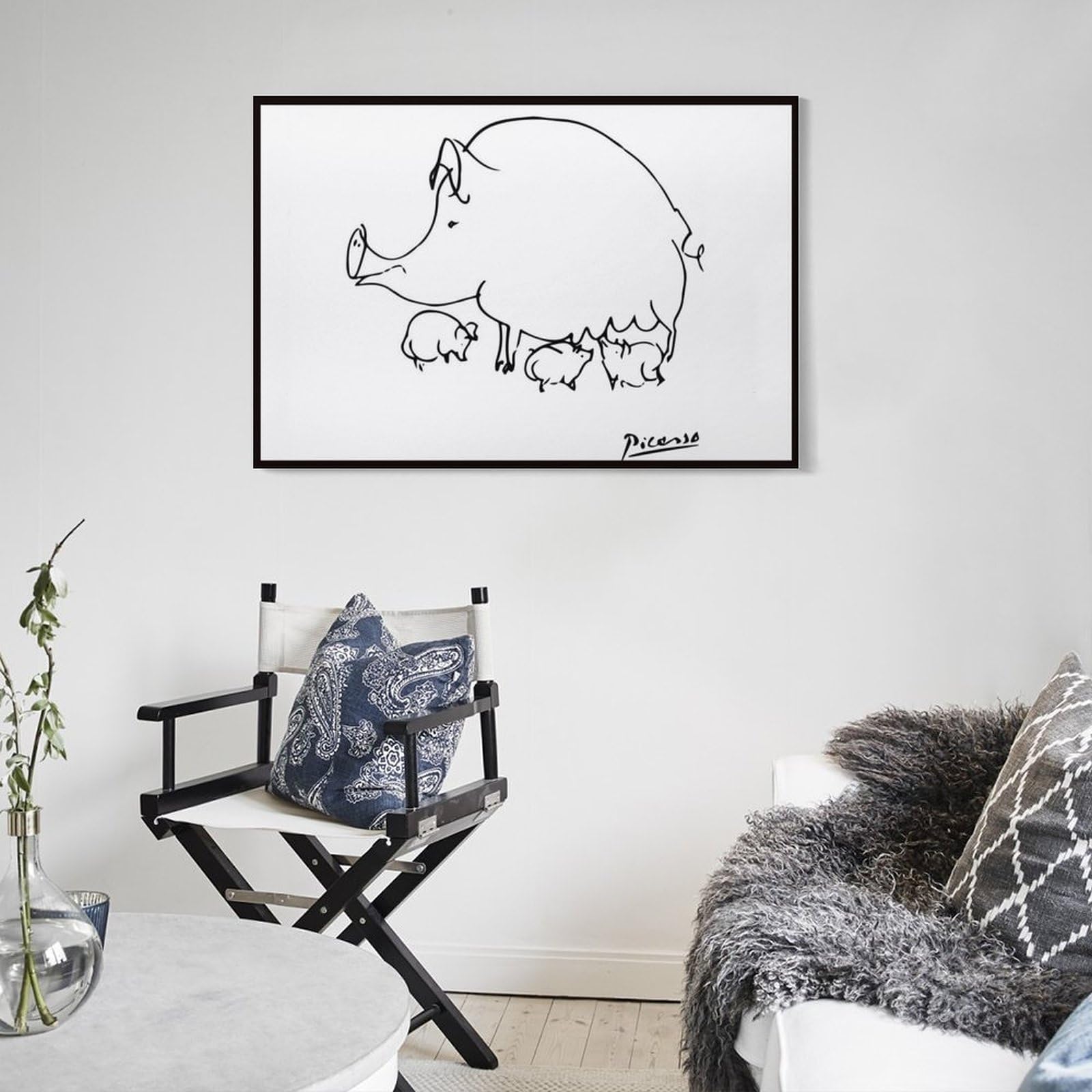 Picasso Poster mit Schwein und Kind, Linienzeichnung, Poster, Leinwand, Wandkunst, dekorativ, Schlafzimmer, modern, Heimdruck, Kunstwerke, 40 x 60 cm