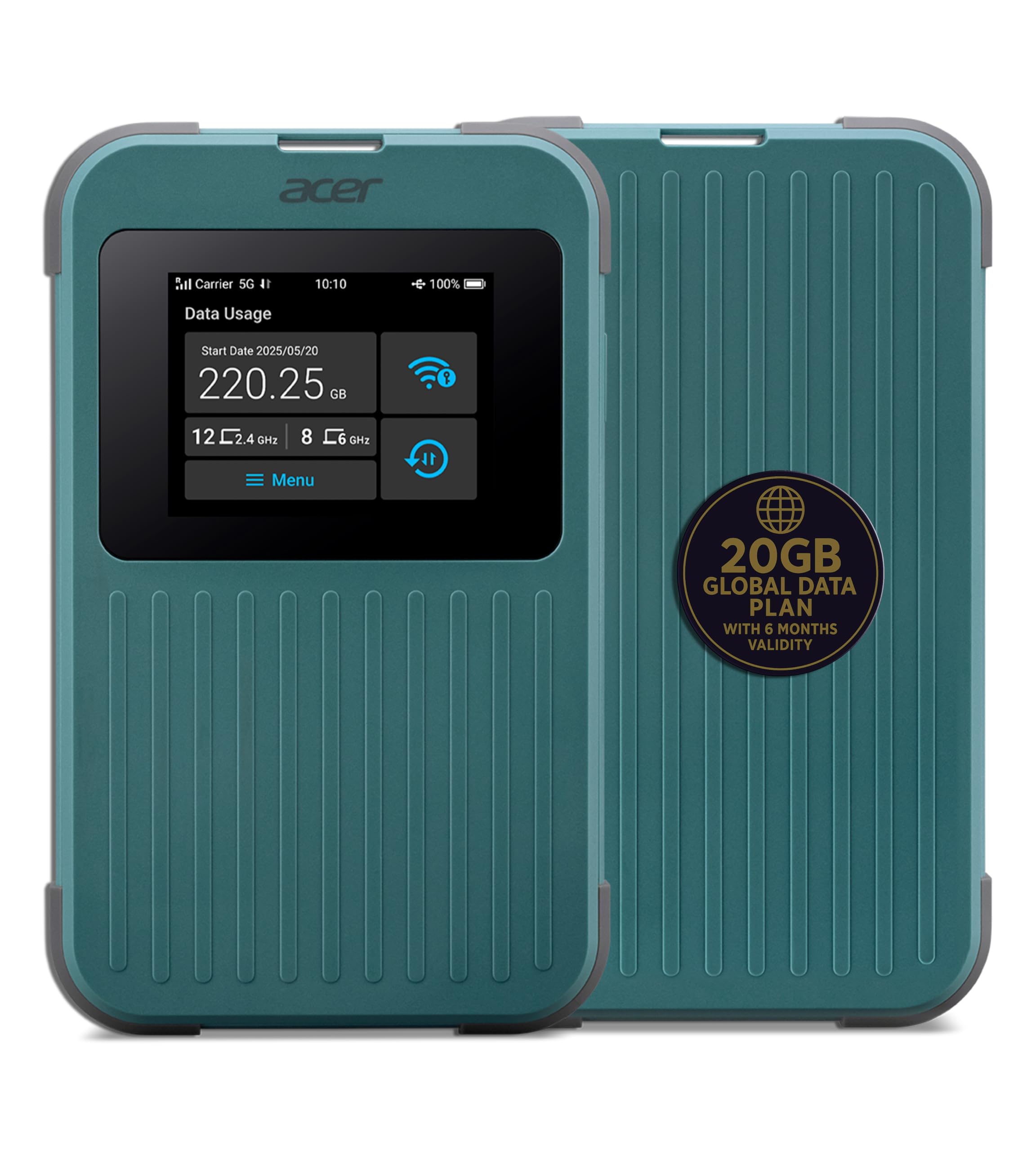 Acer Connect M4 5G Portable Wi-Fi Router | Wi-Fi 6 Dual Band | Connect up to 16 Devices | 2.4” Touchscreen Display | 8000mAh Battery | Tri SIM (Nano + eSIM + vSIM) | Rugged IP68 | USB-C Fast Charging