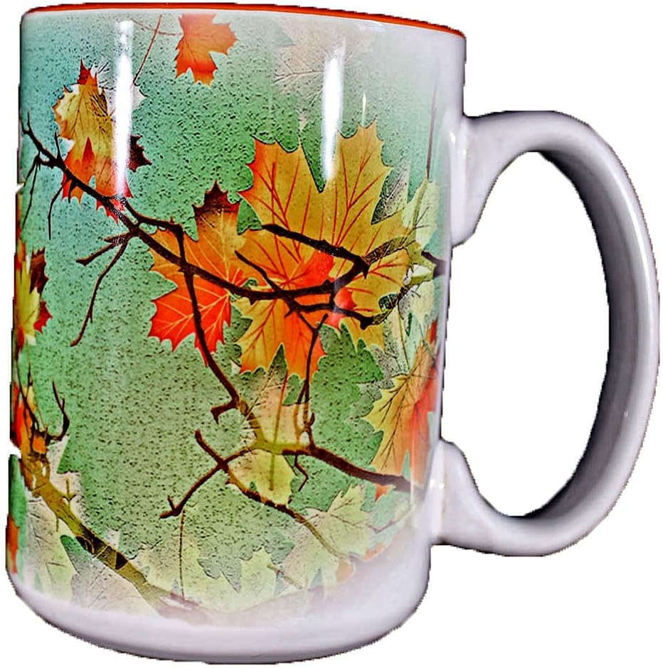 Personalized Coffee Mugs Fall Leaf Colors 15 Ounce Set of 4