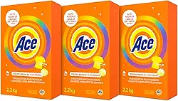 Sabão em pó Ace Detergente em Pó para Roupas Brancas e Coloridas, Alto Poder de Limpeza, Laranja, 2,2 kg, Pacote com 3 Unidades