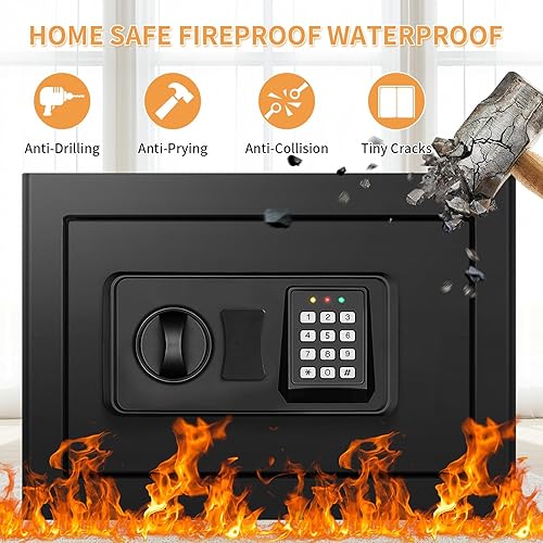 Miniatura 2 de Caja de seguridad ignífuga antirrobo con teclado digital, llaves de repuesto y estante extraíble, caja fuerte personal para dinero en el hogar,