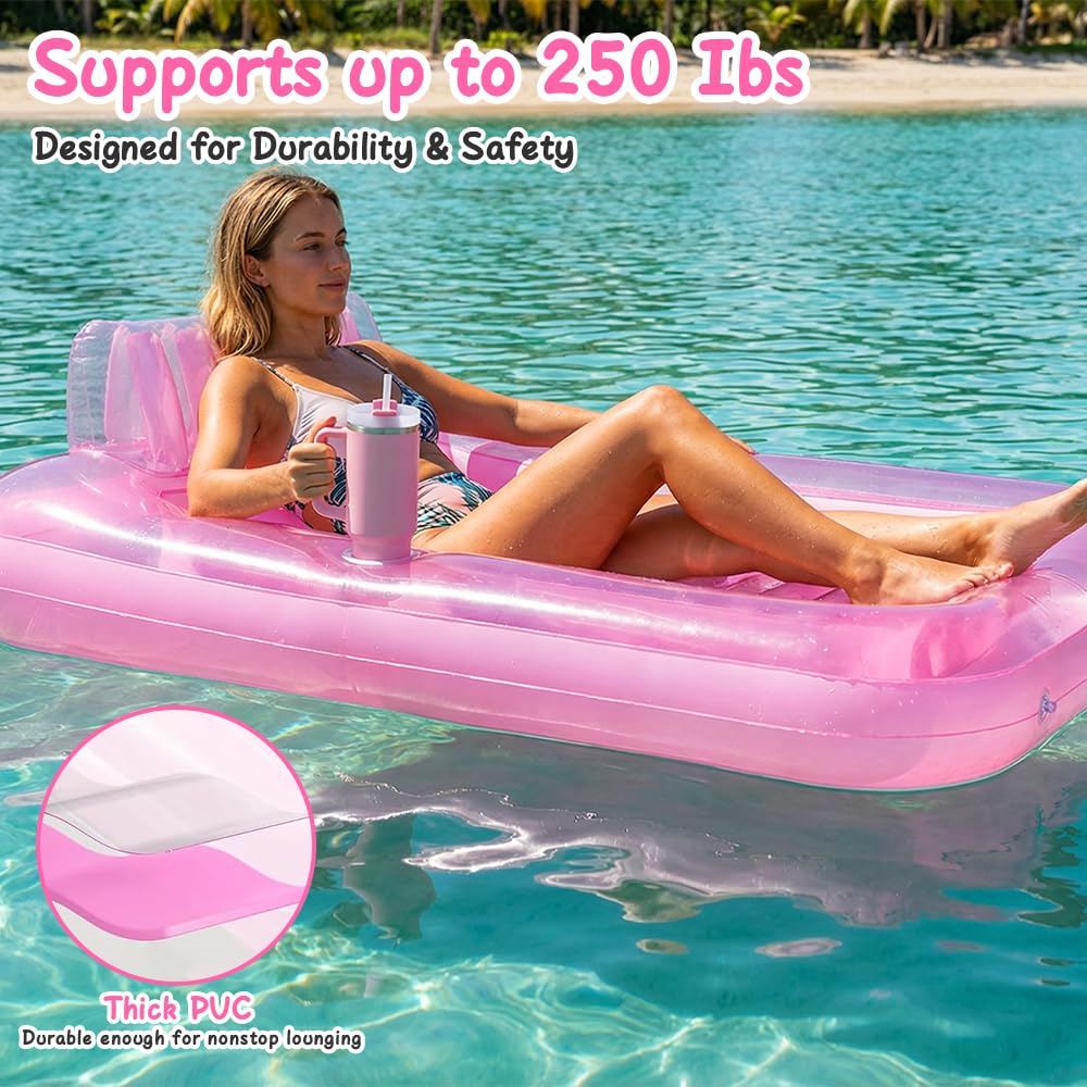 Mineup Colchón de Aire Piscina, 178 x 116 cm Flotador Inflable para alberca bronceadora, Colchoneta Piscina Adultos con reposacabezas, Colchón Hinchable Piscina para Playa en Verano