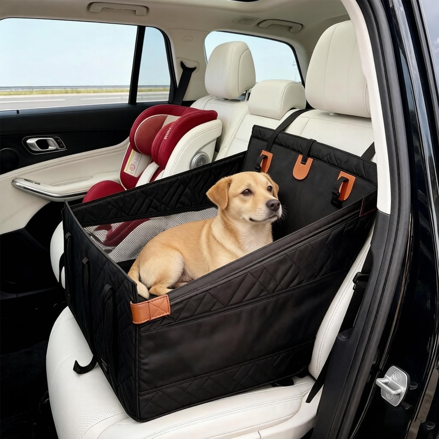 Asiento trasero para perros medianos y grandes, asiento de seguridad con correa de fijación