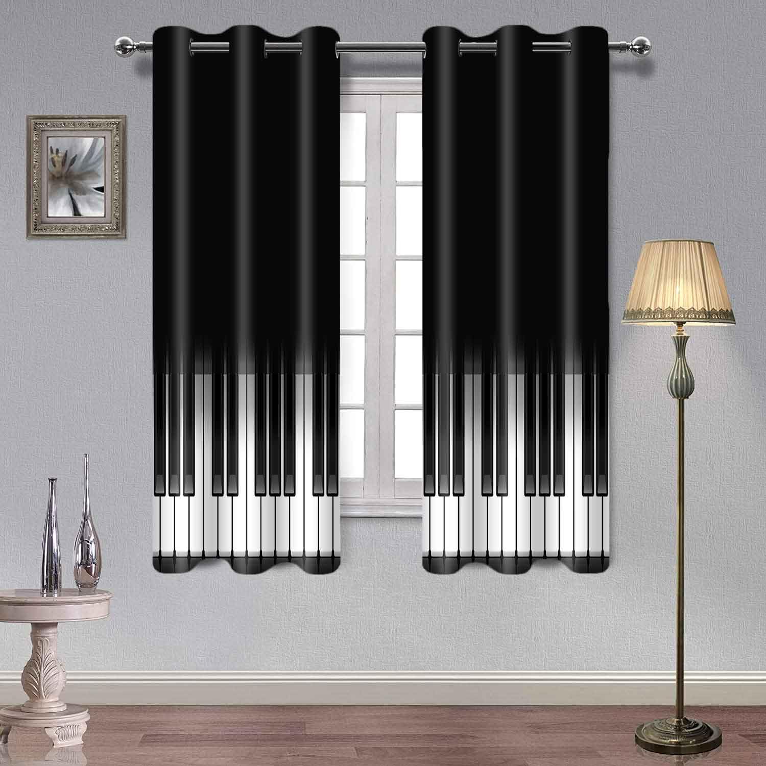 Piano Music Blackout Curtains Black and White Piano Key Curtain Elegant Pianos Music Musical Abstract Noise Reduction Thermal Insulation Drapes for