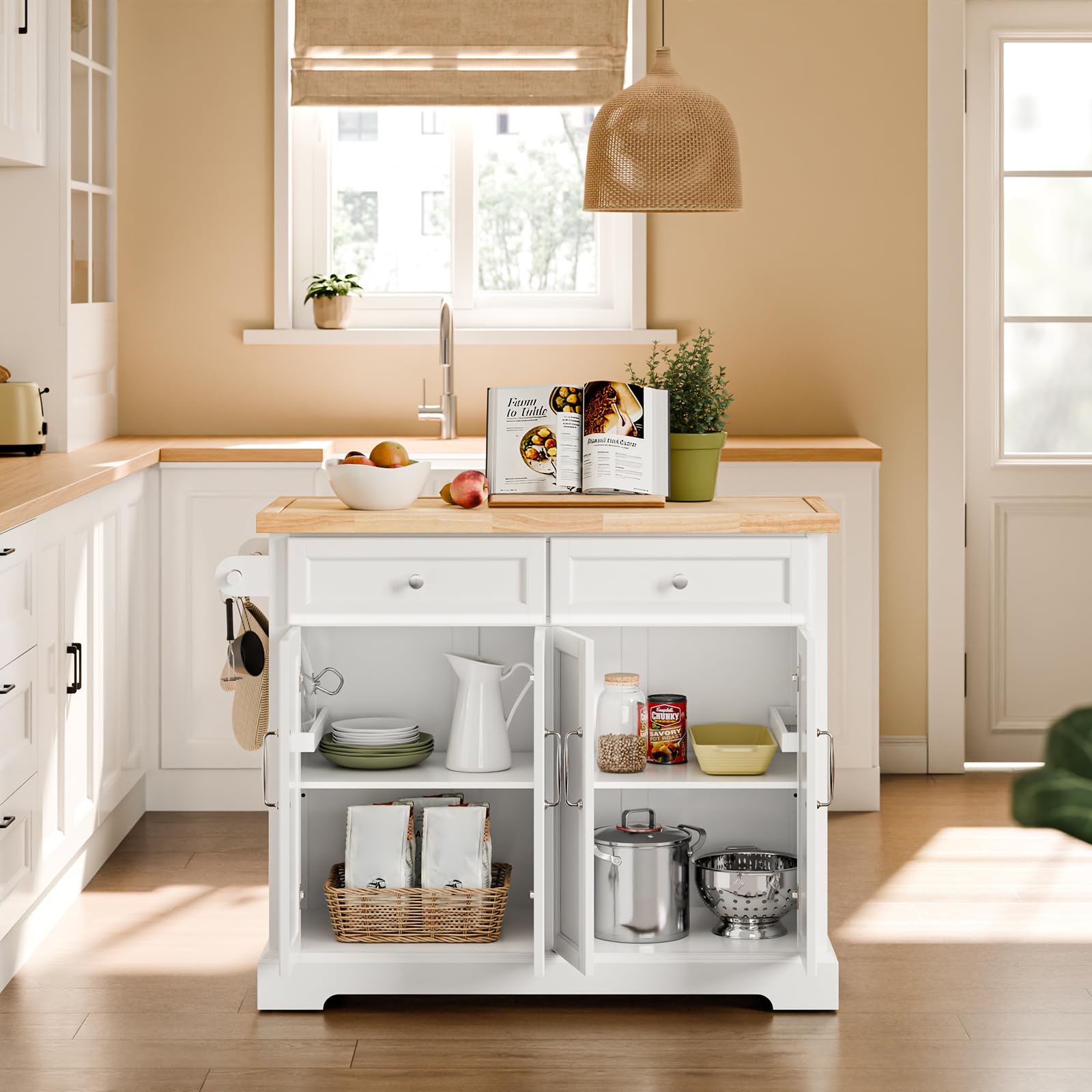 SoBuy isola cucina con ruote carrello da cucina con piano di lavoro pieghevole mobile cucina con ruote penisola cucina piano lavoro Bianco 115x92x(46-71) cm FKW71-III-WN