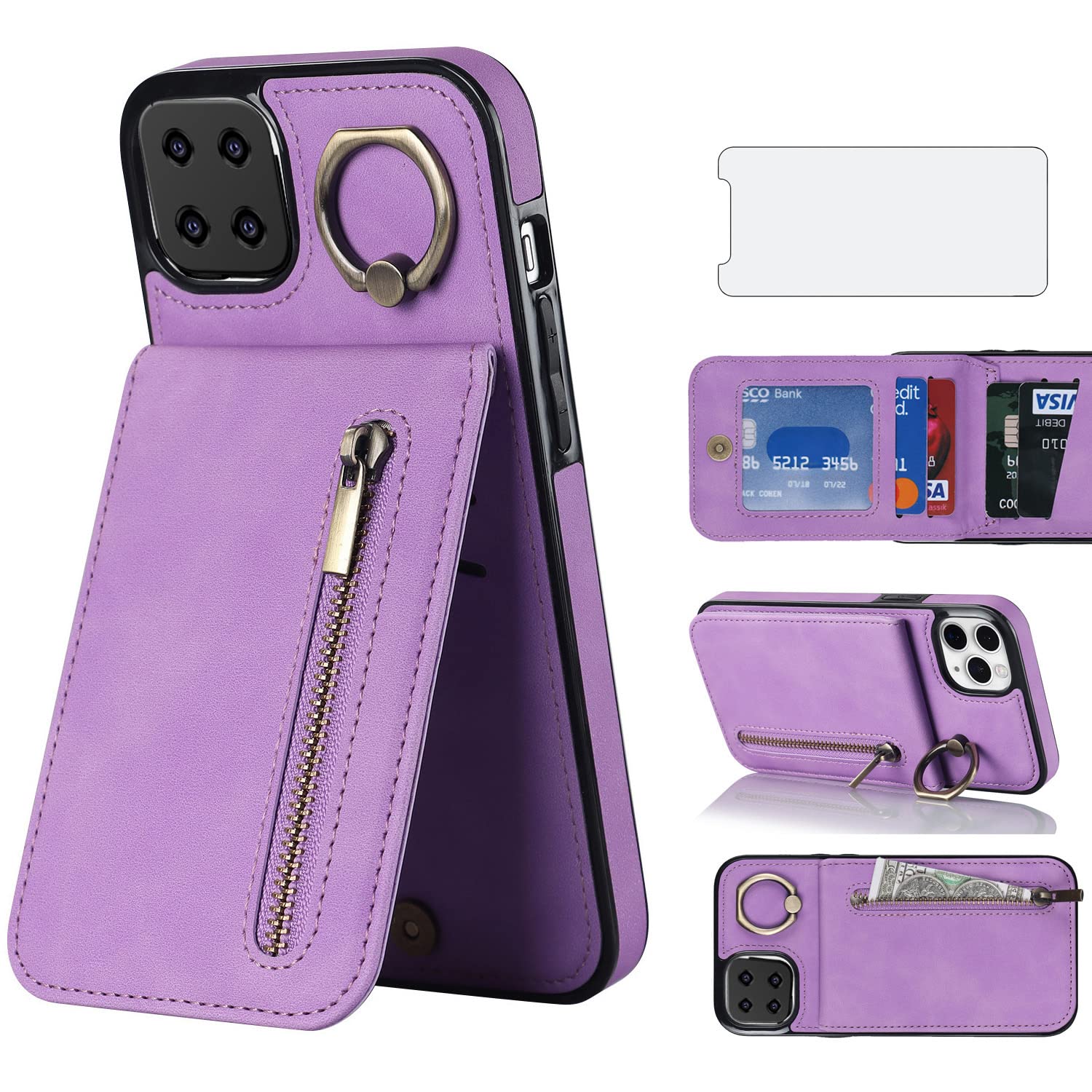 Asuwish Phone Case for Samsung Galaxy A12/M12 Wallet Cover with Tempered Glass Screen Protector and Zipper RFID Card Holder Ring Stand Leather Cell