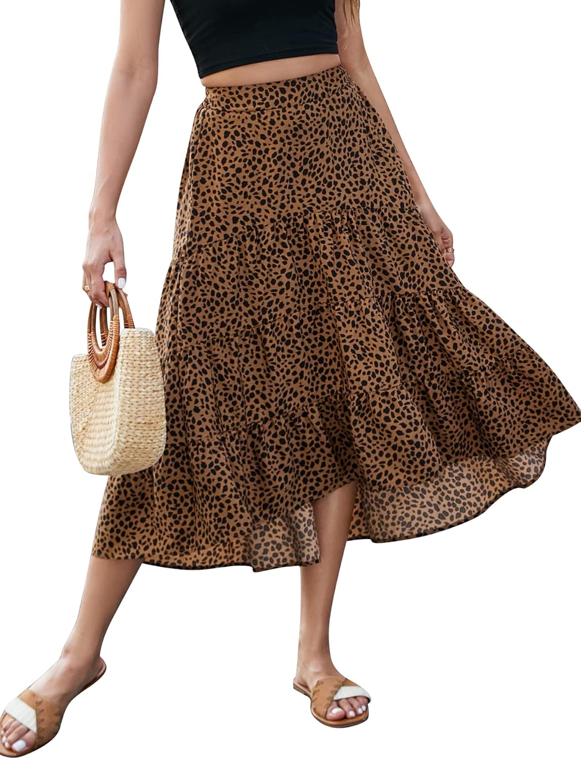 SimpleFun Faldas Largas Para Mujer, Estilo Bohemio, Floral, Cintura Alta, Dobladillo Asimétrico, Falda Midi, Floral9, XL
