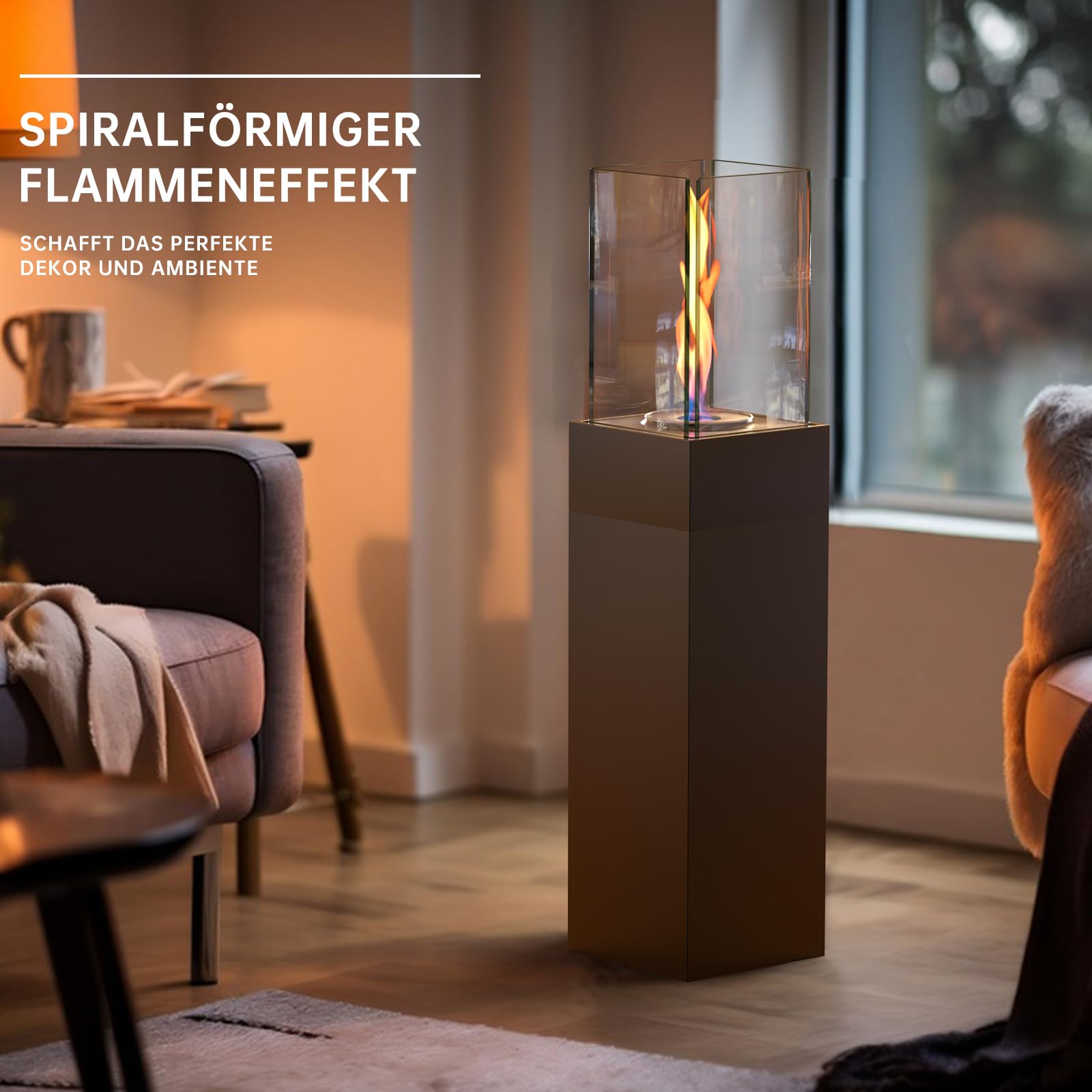 4 IN 1 Windlichtsäule Hoch 89CM Standkamin Groß Windlicht Outdoor Metall Tischkamin Indoor Laterne Draußen Säulen für Garten Deko Terrassen