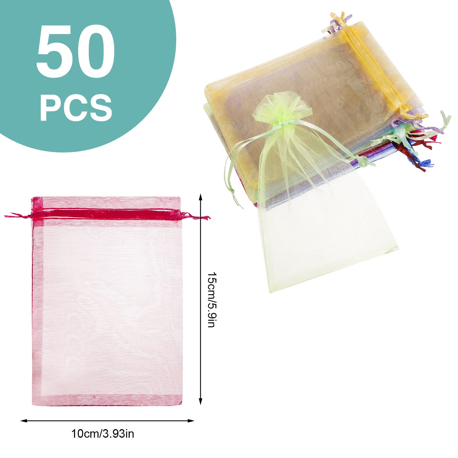 50 Buste Regalo In Organza Multicolore Con Cordoncino – Sacchetti Porta Gioielli, Confetti E Bomboniere – Misure 10x15 Cm, Assortiti