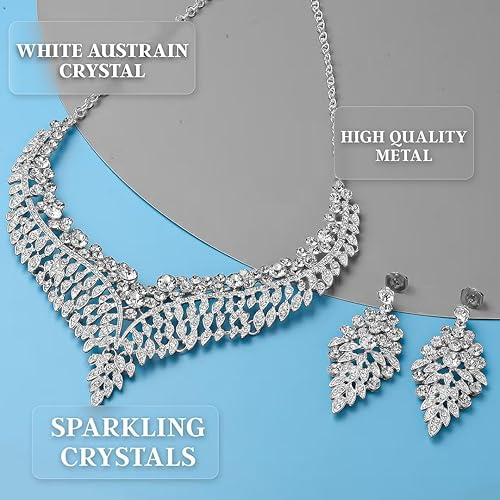 Miniatura 5 de Costume Jewelry Set for Women - Wedding Jewelry Sets for Brides Bridal Jewelry Set for Wedding - Crystal Statement Necklace and Earrings Set -