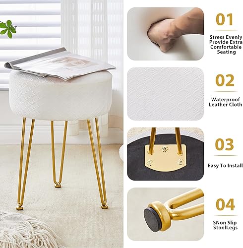 Miniatura 4 de Cpintltr Taburete de tocador, taburetes otomanos de terciopelo, banco otomano redondo, taburete moderno, taburete pequeño, taburete auxiliar con