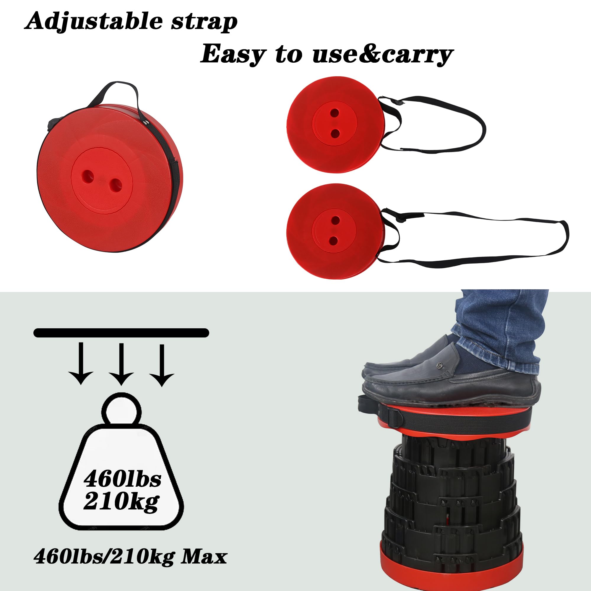 Sgabello Pieghevole Portatile Per Adulti - Altezza Regolabile 7-45 Cm | Portata 210 Kg | Leggero 1 Kg | Per Campeggio, Pesca E Eventi | Nero - Foto 10