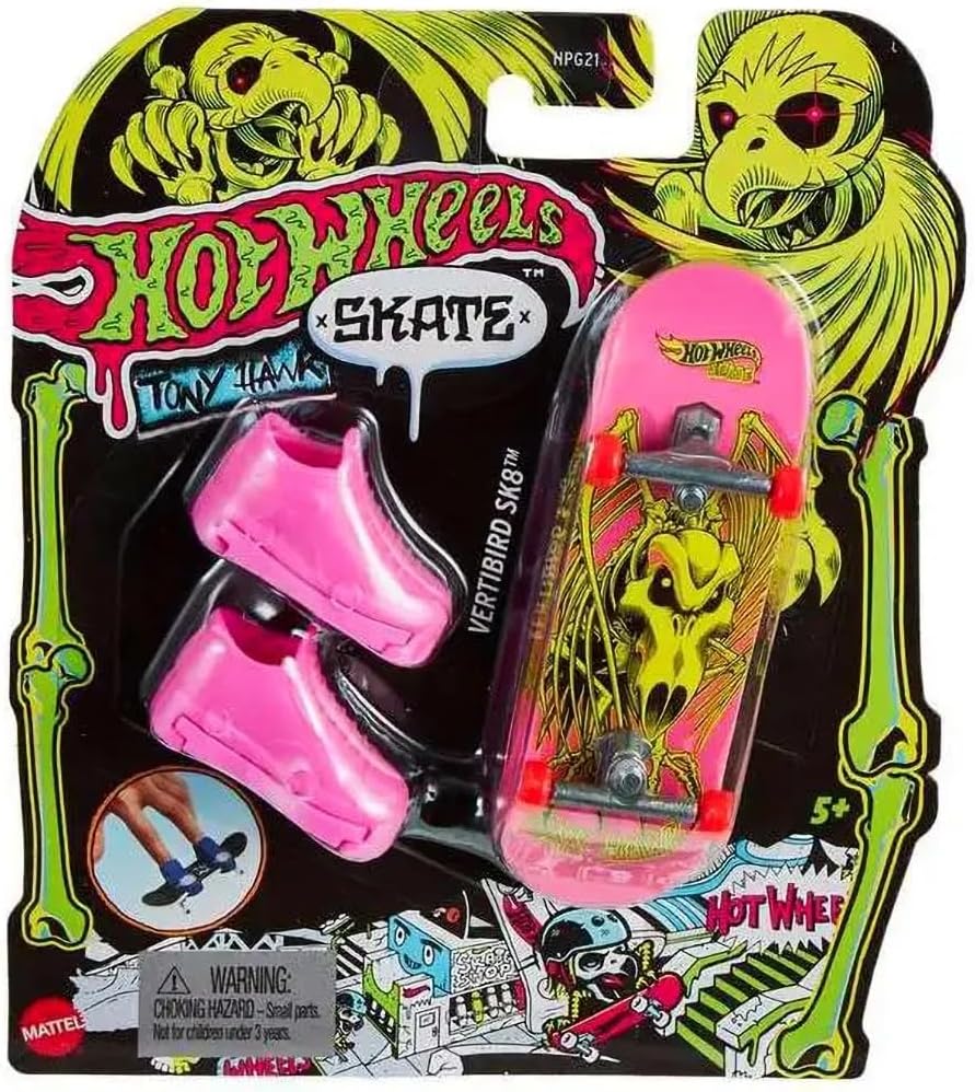Hot Wheels Skate Tony Hawk Fingerboard Set, 6 Pack, Assorted Colors, with Finger Shoes
