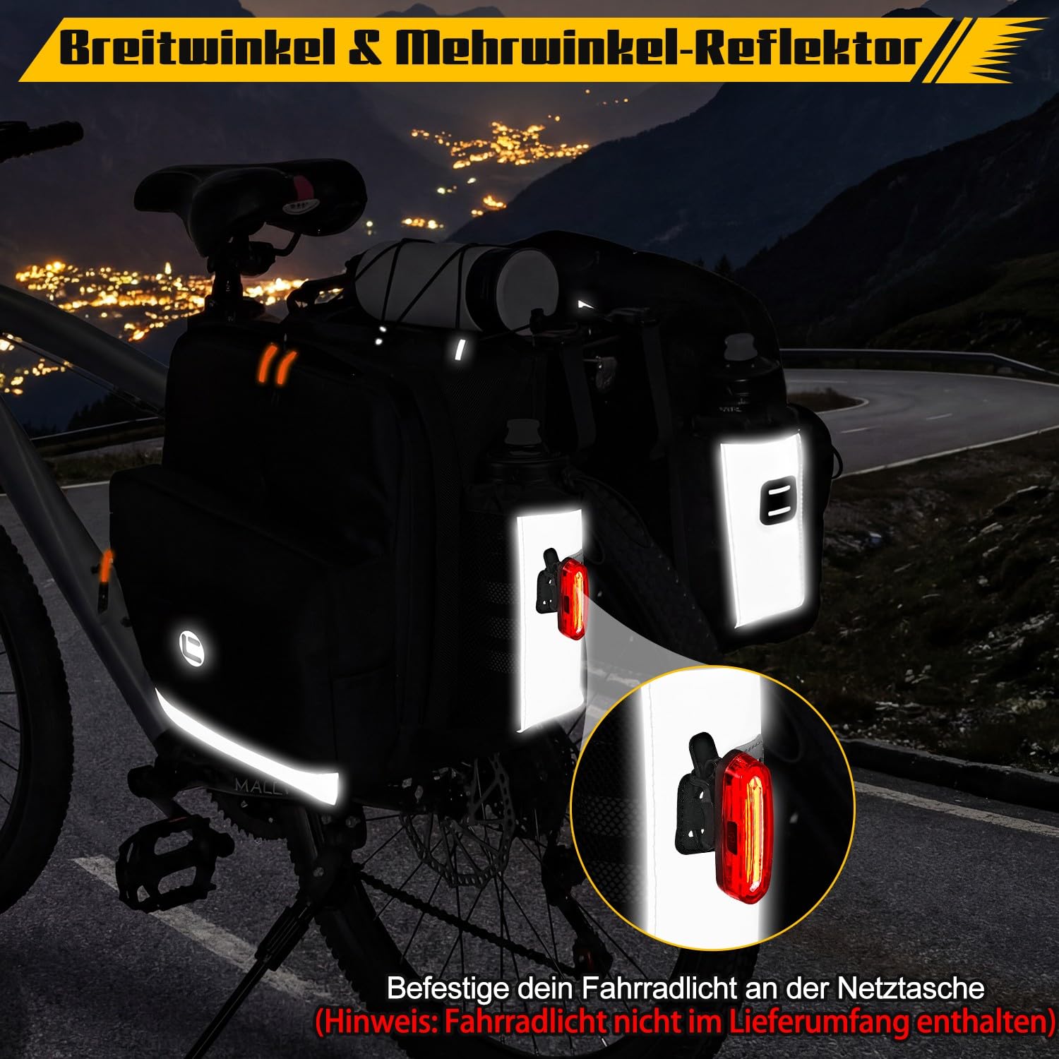 WOTOW Fahrrad-Satteltasche - 36L Wasserfeste Fahrrad-Heckgepäcktasche mit Reflektierenden Streifen und Griffen, Elektrische Fahrradsatteltaschen für Radfahren, Reisen und Pendeln