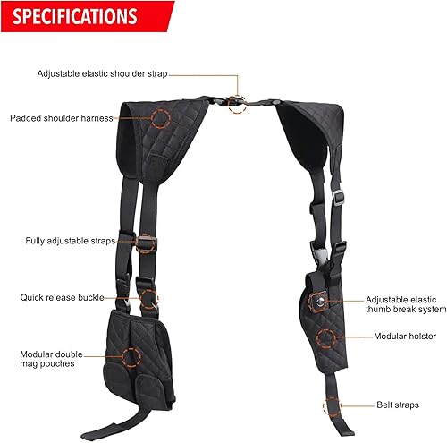 Miniatura 4 de POLICE Funda de hombro para pistola para transporte oculto, funda vertical para pistola de Airsoft, cómodas y duraderas fundas para pistola para