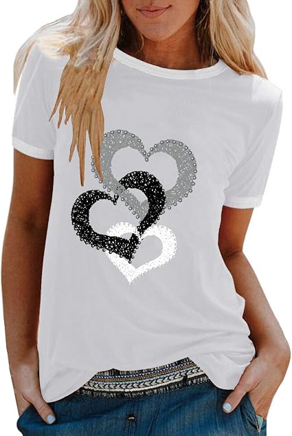 Amazon.com: Camisas para el día de San Valentín para mujer, lindas camisetas  de manga corta con diseño de corazón, cómodas, tallas grandes, Blanco, L :  Películas y TV