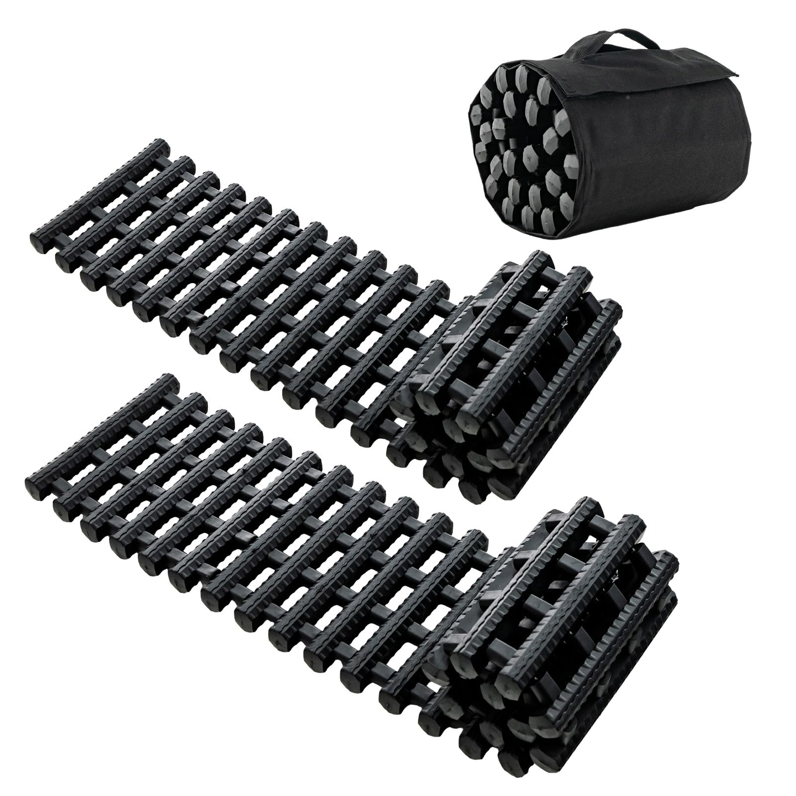 GYMAX Lot de 2 Tapis de Traction pour Pneus de Voiture, Planche de Récupération Portables, avec Sac de Rangement, pour Neige, Glace, Boue, Sable (80 X 21CM)