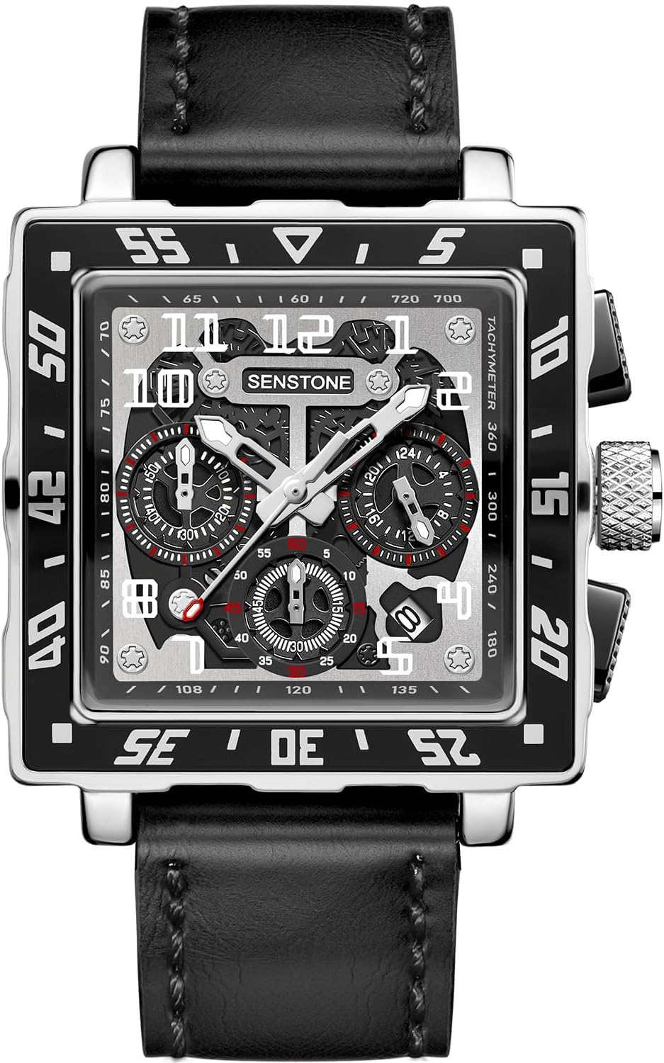 senstone Square Watch for Men with Leather Strap