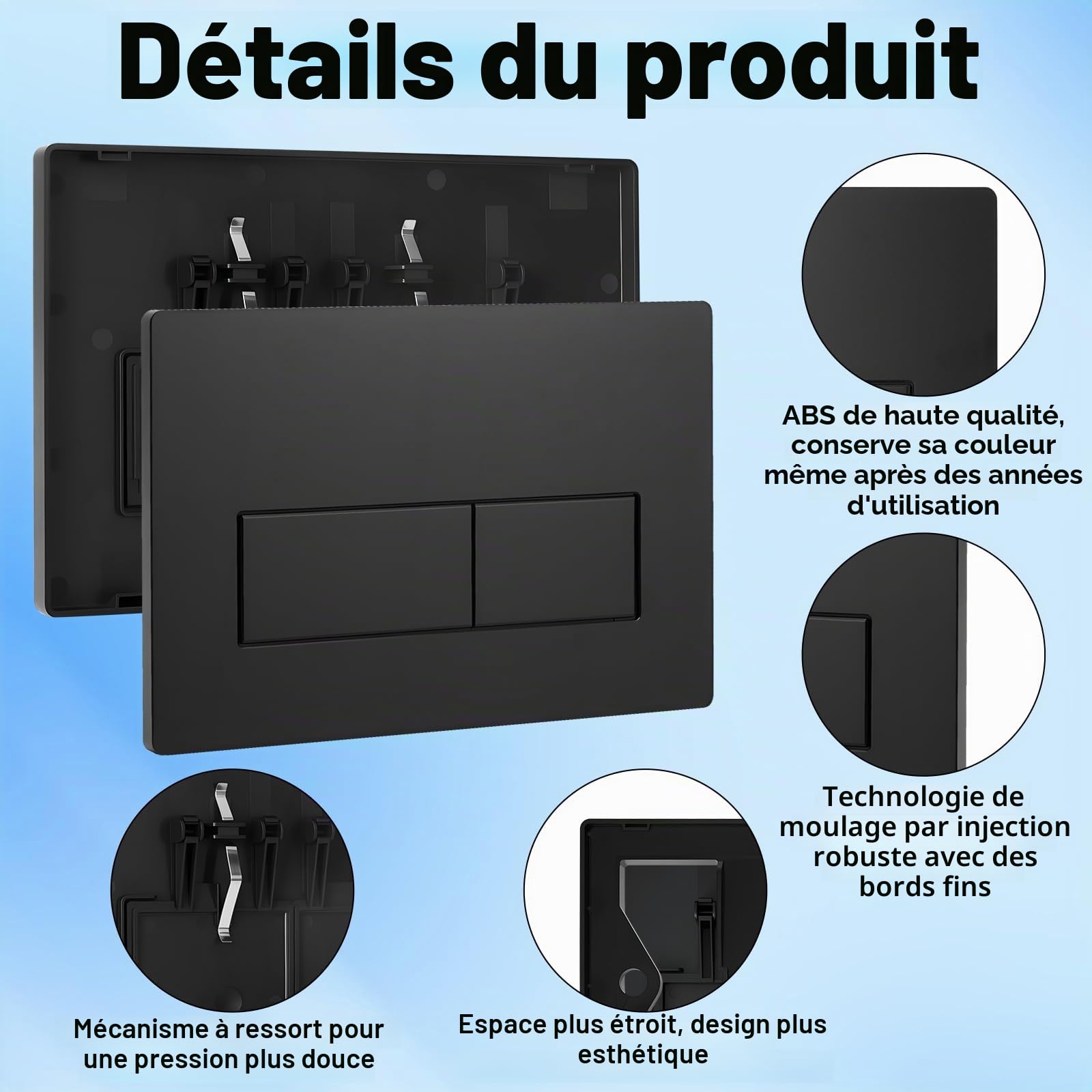 Plaque de Commande WC, Compatible avec Geberit Sigma 01/20/21/30/40/50, UP300 et UP320, avec Double Chasse, avec Leviers de Chasse et d'un Cadre d'Installation (Noir Mate)