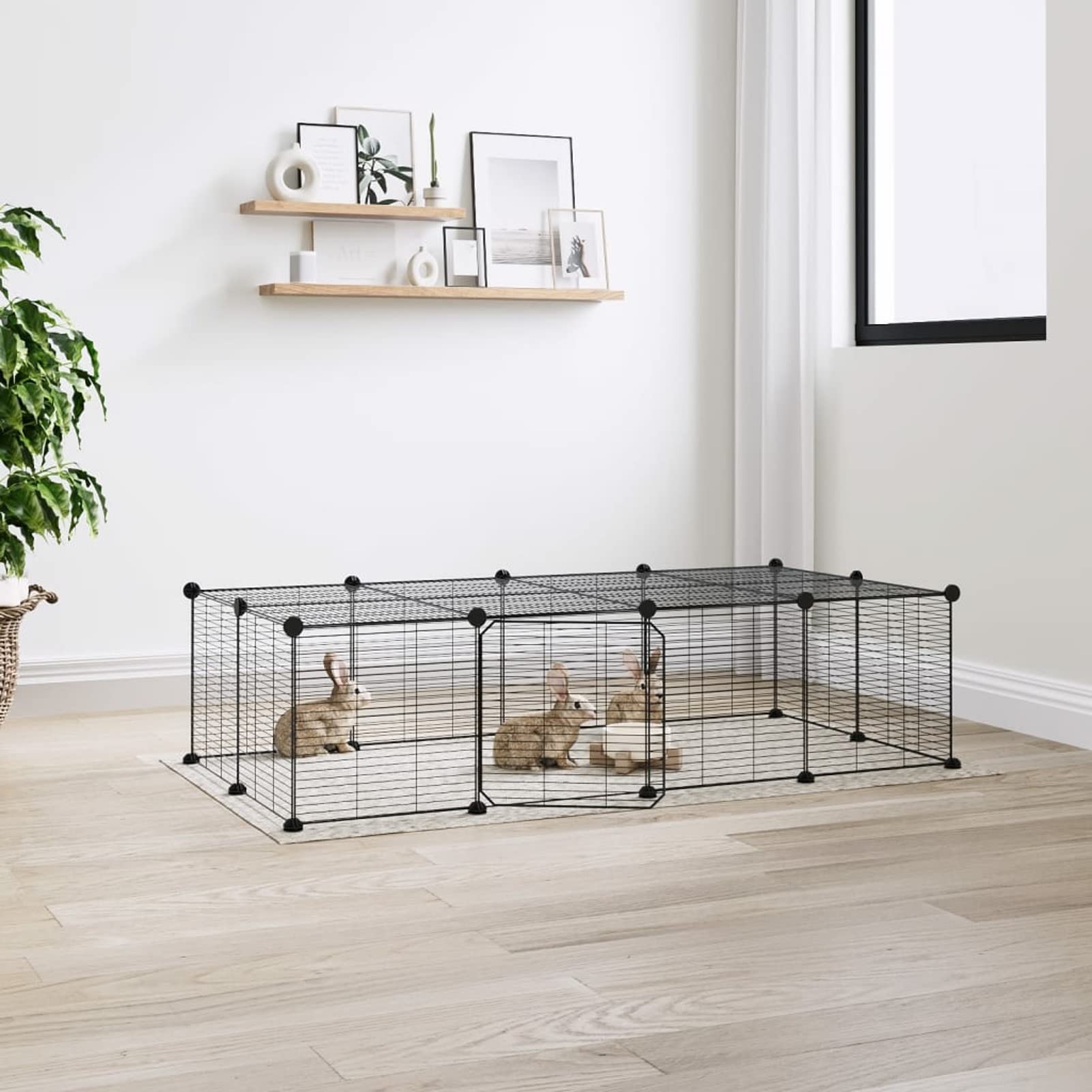 Gecheer Rabbit Run,Puppy Pen Wire Mesh Cages 20-Panel Pet Cage with Door Black 35x35 cm Steel for Puppy,Rabbit,Kitten,Hamster,Guinea Pig,Turtle,Hedgehog 1.5 cm Grid height