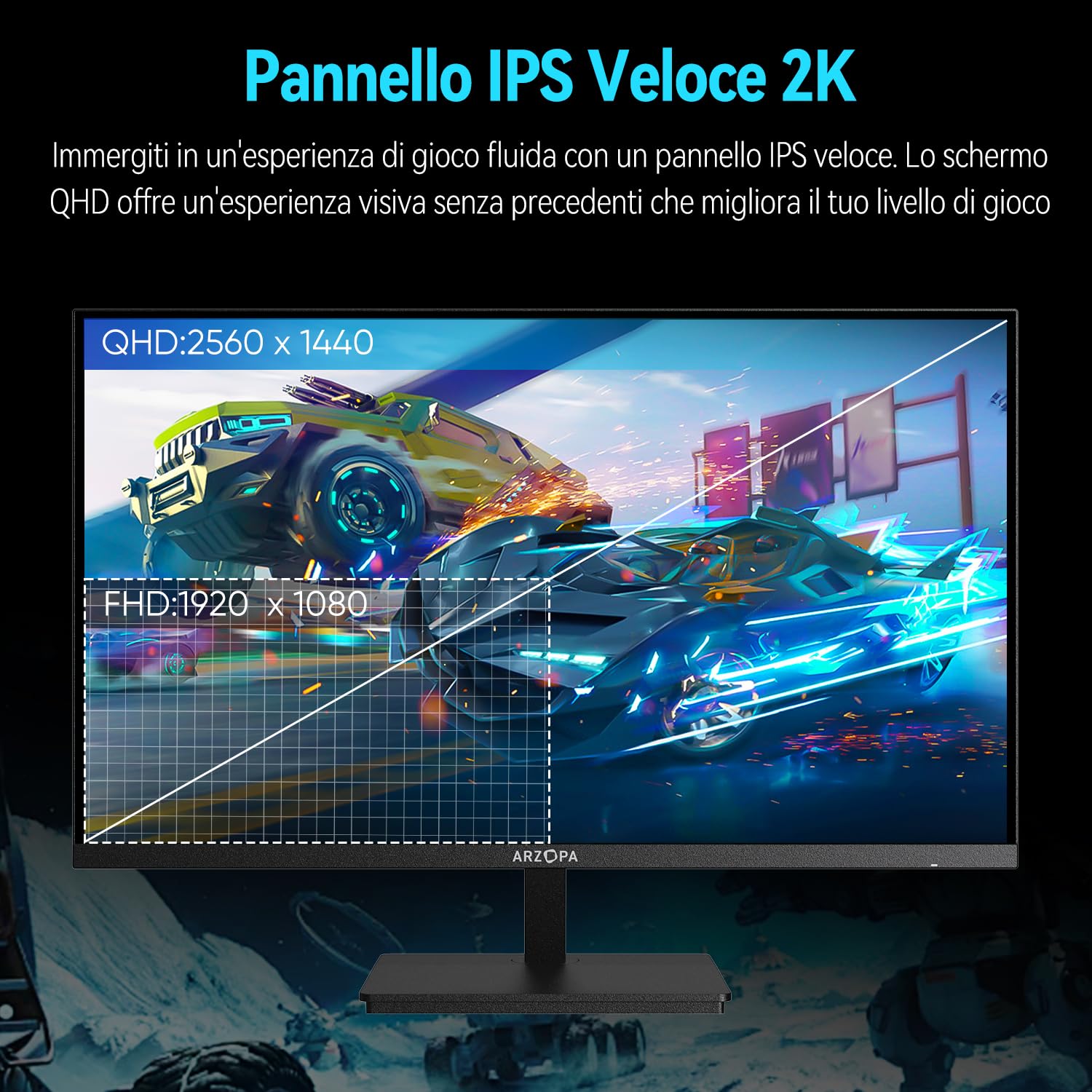 ARZOPA Monitor Gaming 27 Pollici 180Hz 2K QHD IPS 2560x1440 Schermo PC Gaming 1ms 115% sRGB, Eye Care, Compatible G-Sync, AMD FreeSync, Display Port1.4, HDMI 2.0, TYPE-C