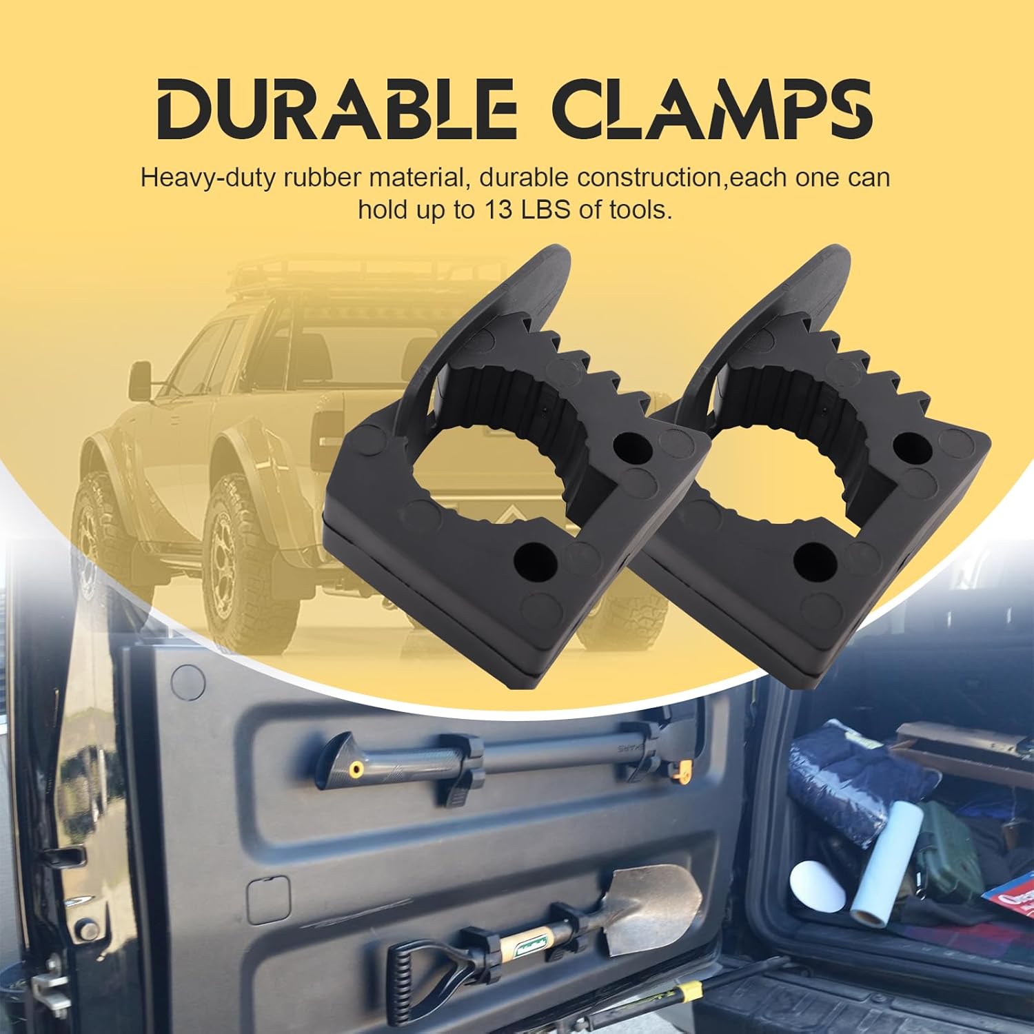 Quick-Release Rubber Clamps Mount Off-Road Shovel Mount Mini Clamps Fits 1-1/5''-1-3/5'' Diameter Tool Compatible With Race Car Trailers Boats Trains Vans 13PCS
