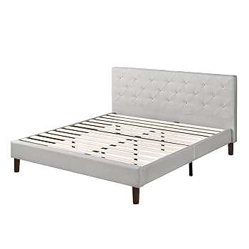 Sallyさま 専用ページ Sha Cerlin Upholstered King Bed Frame, Light Gray, with 4
