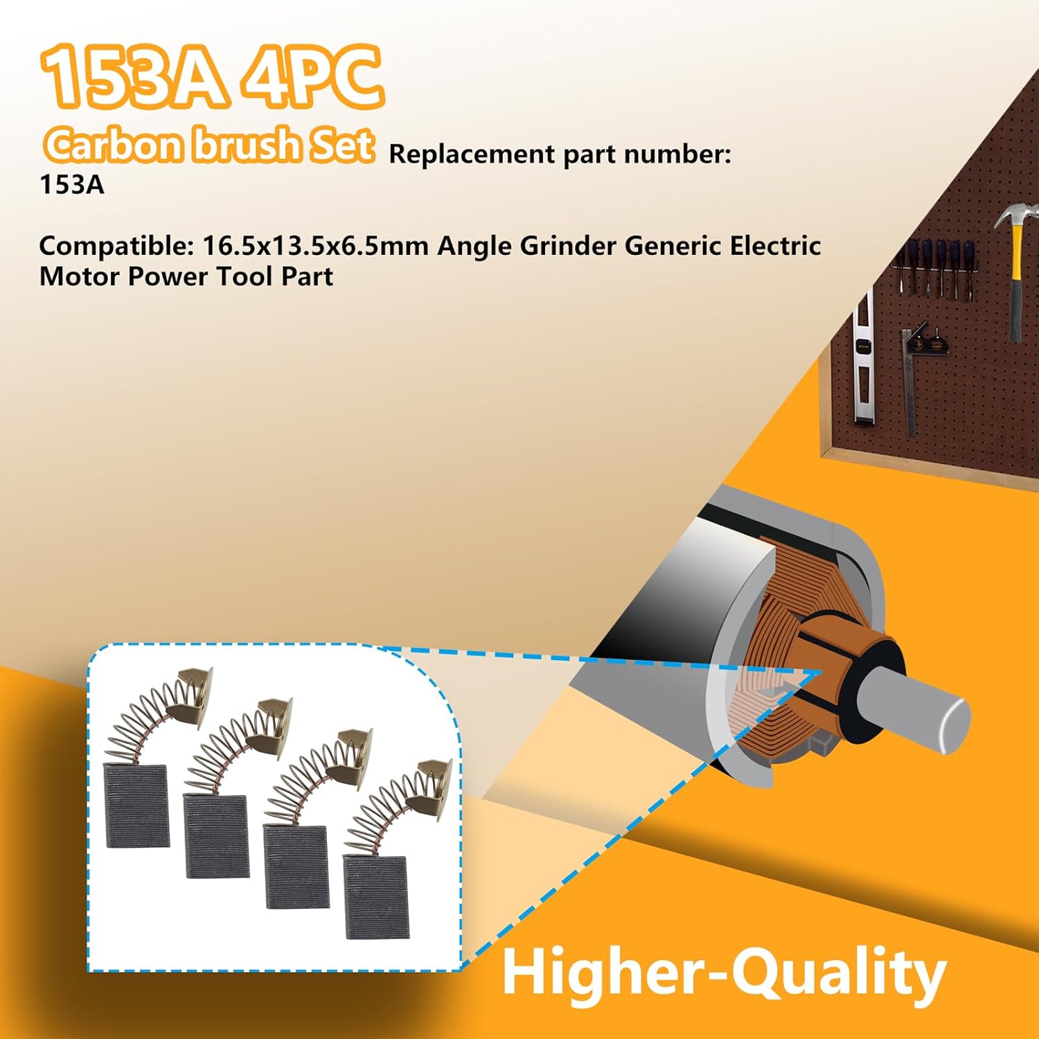 CB-153A 153A Carbon brush Replacement for 16.5x13.5x6.5mm Angle Grinder Generic Electric Motor Power Tool Part (4 pack)