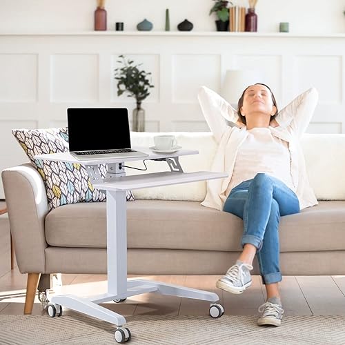 Miniatura 2 de Bonzy Home Escritorio móvil de pie con bandeja para teclado escritorio portátil con ruedas estación de trabajo para computadora de hasta 33 libras