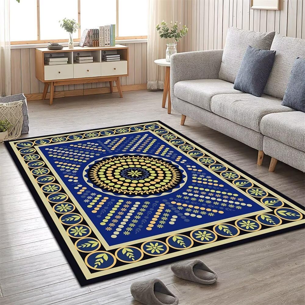 Tapis de salon poil court bleu 70x140 cm idéal comme descente de lit