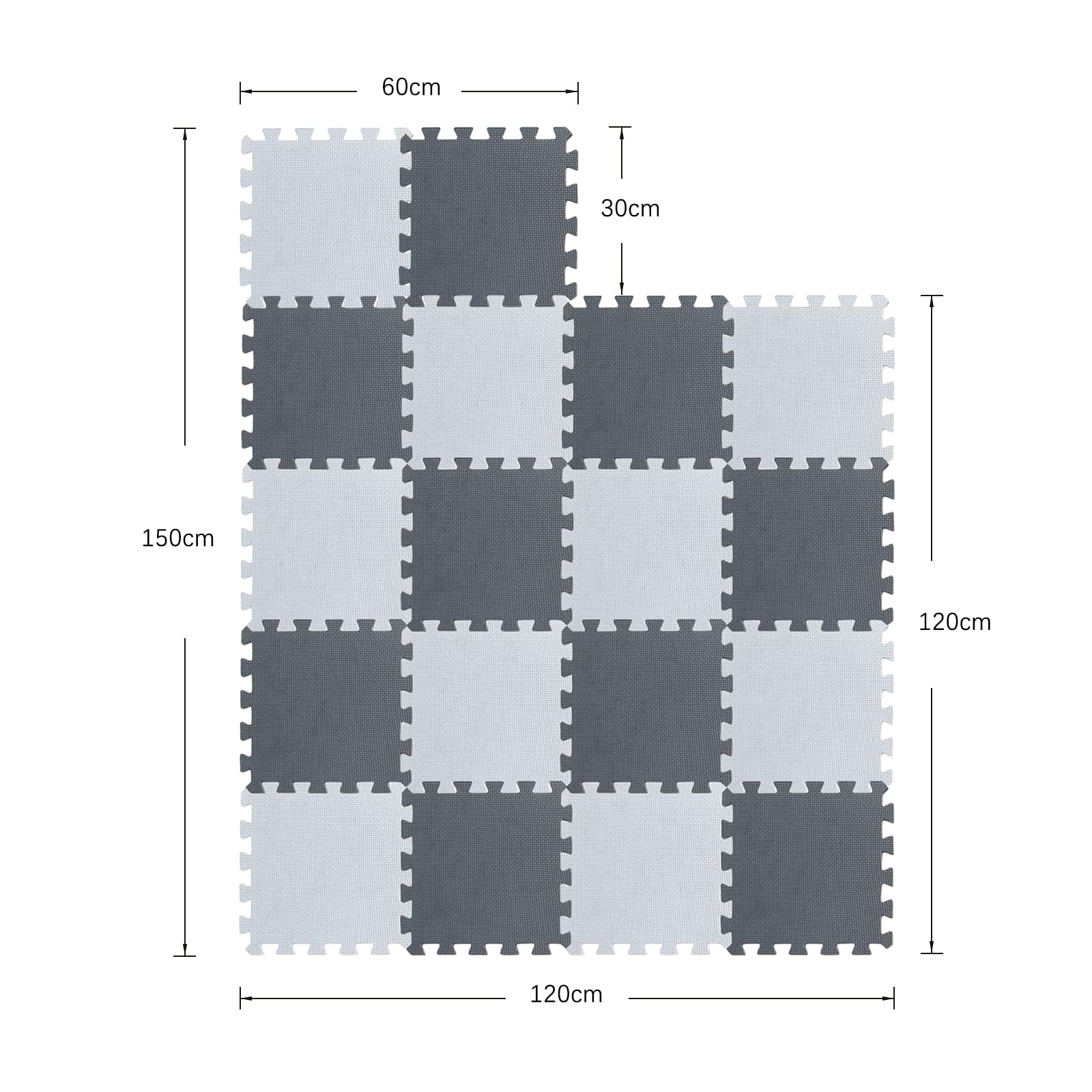 Tapis Puzzle Mousse pour Bébé, Tapis d'eveil Bebe 18 pièces, Chambre de Jeu pour Enfants, 30 x 30 cm, Gris et Blanc, Épaisseur 1 cm (Gris 18PC)