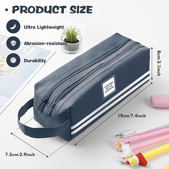 2PCS Large Pencil Case with Double Zipper, Pencil Pouch for Stationery Supplies, Special Exam Pencil Case for Kids & Adult, Cheap & Cute Pencil Cases (Blue and Yellow)