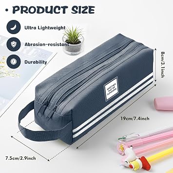 2PCS Large Pencil Case with Double Zipper, Pencil Pouch for Stationery Supplies, Special Exam Pencil Case for Kids & Adult, Cheap & Cute Pencil Cases (Blue and Yellow)