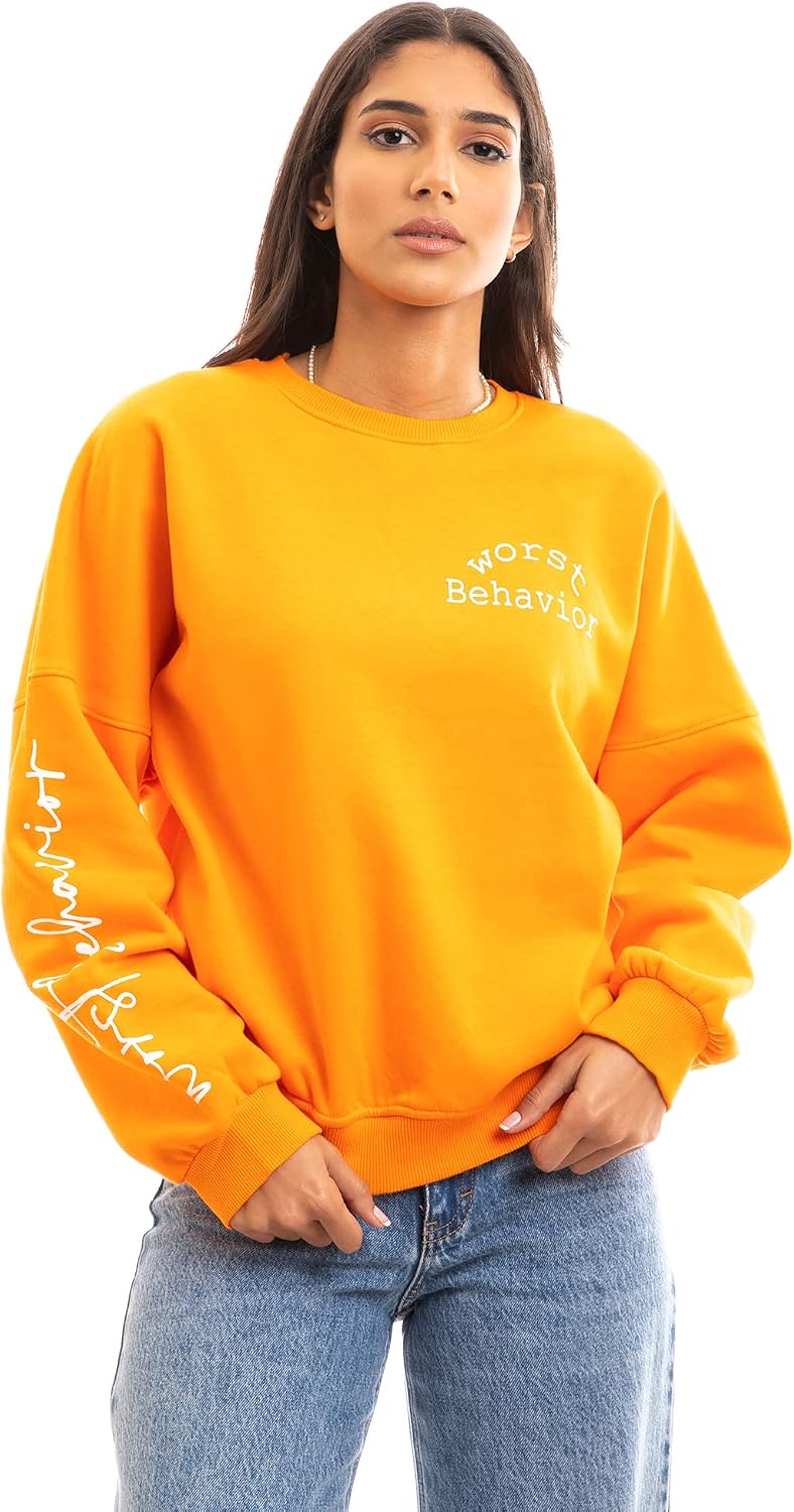 Ravin 96196 Printed Worst Behavior Orange Sweatshirt With Inner Fleece ,  Orange , L: Buy Online at Best Price in Egypt - Souq is now Amazon.eg
