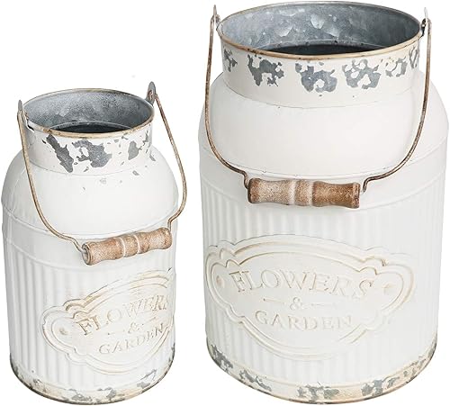Miniatura 6 de VANCORE Shabby Chic - Jarrón de metal para leche, jarrones de metal para decoración, cubo de flores rústicas, jarrones decorativos de granja