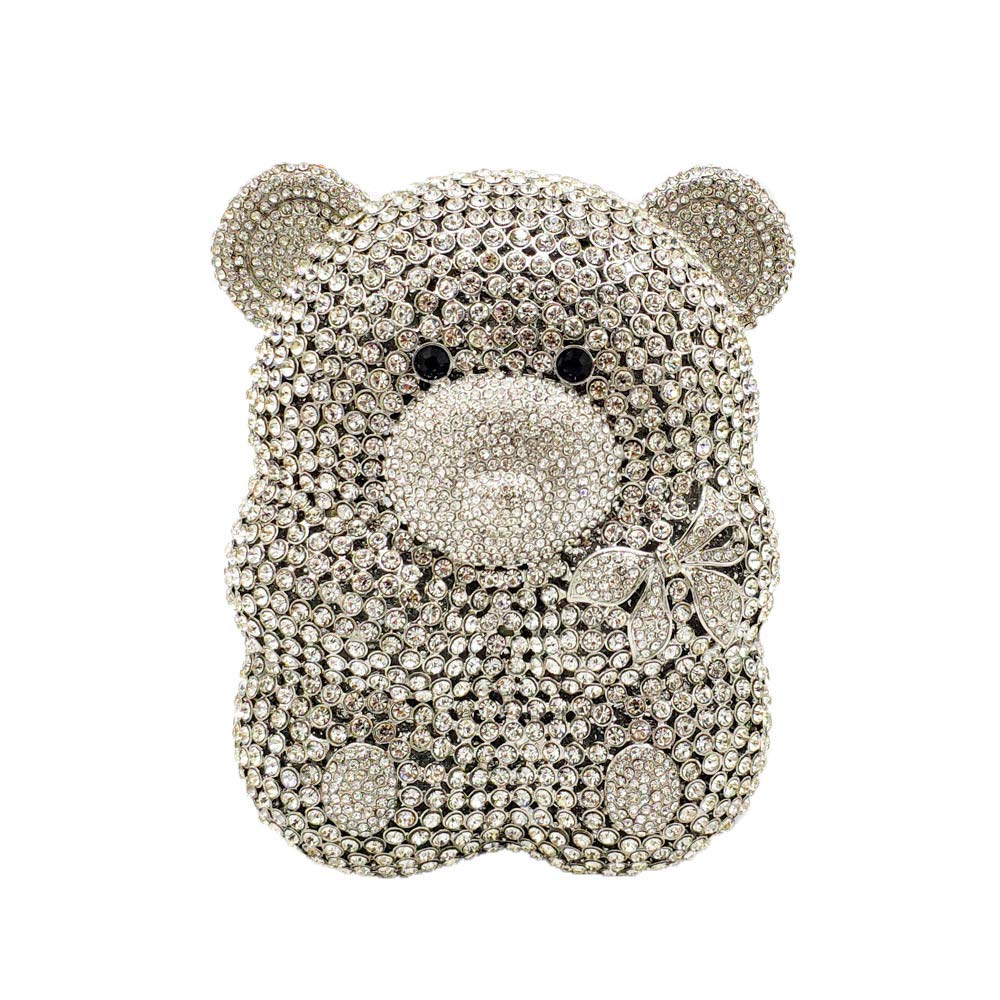 Boutique De FGG Bear Evening Bags and clutches for Women Formal Crystal Clutch Purse Party Animal Rhinestone Handbags,Mini
